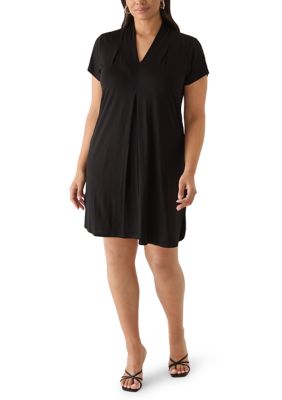 Cupio Women's Plus Size Short Sleeve Inverted Pleat Dress, Black, 3X