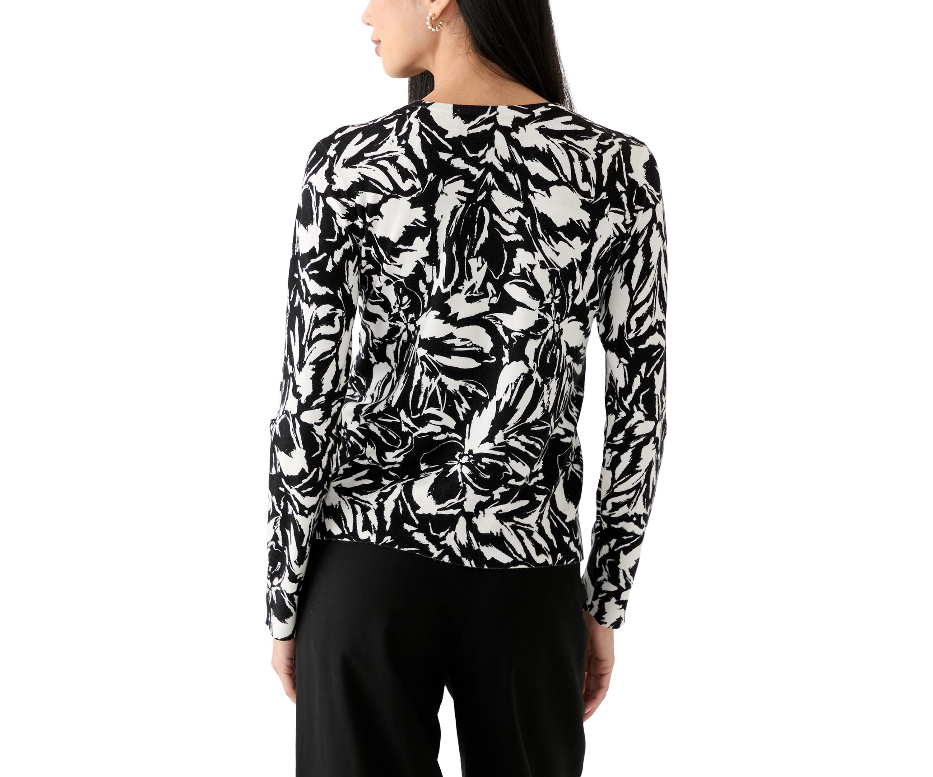 Petite Long Sleeve Printed Cardigan with Novelty Button