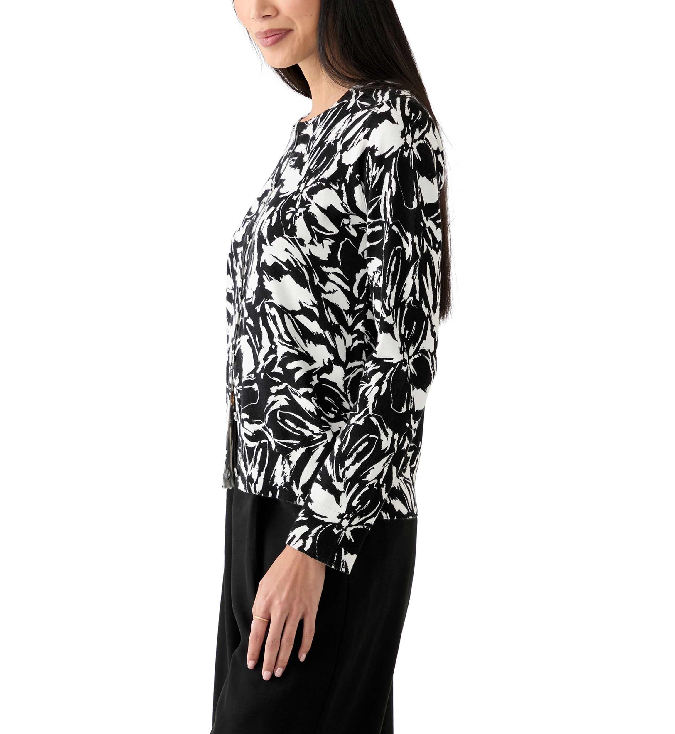 Petite Long Sleeve Printed Cardigan with Novelty Button