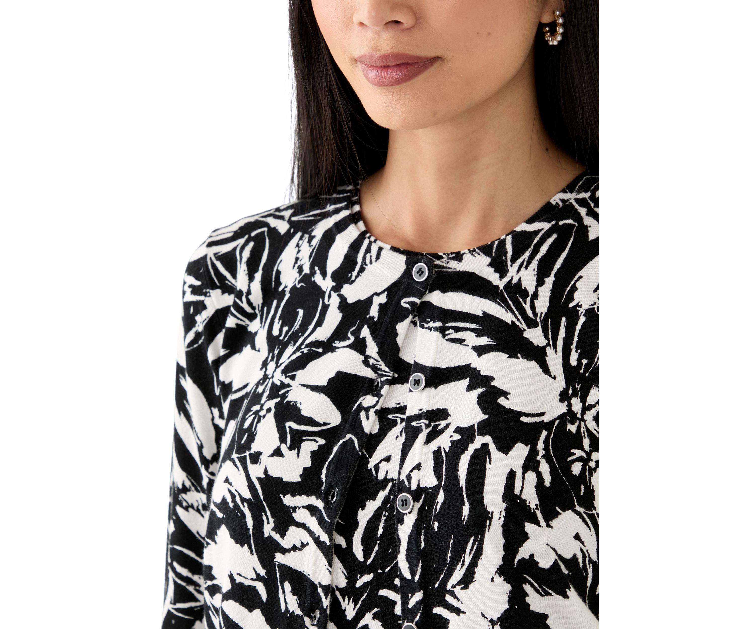 Petite Long Sleeve Printed Cardigan with Novelty Button