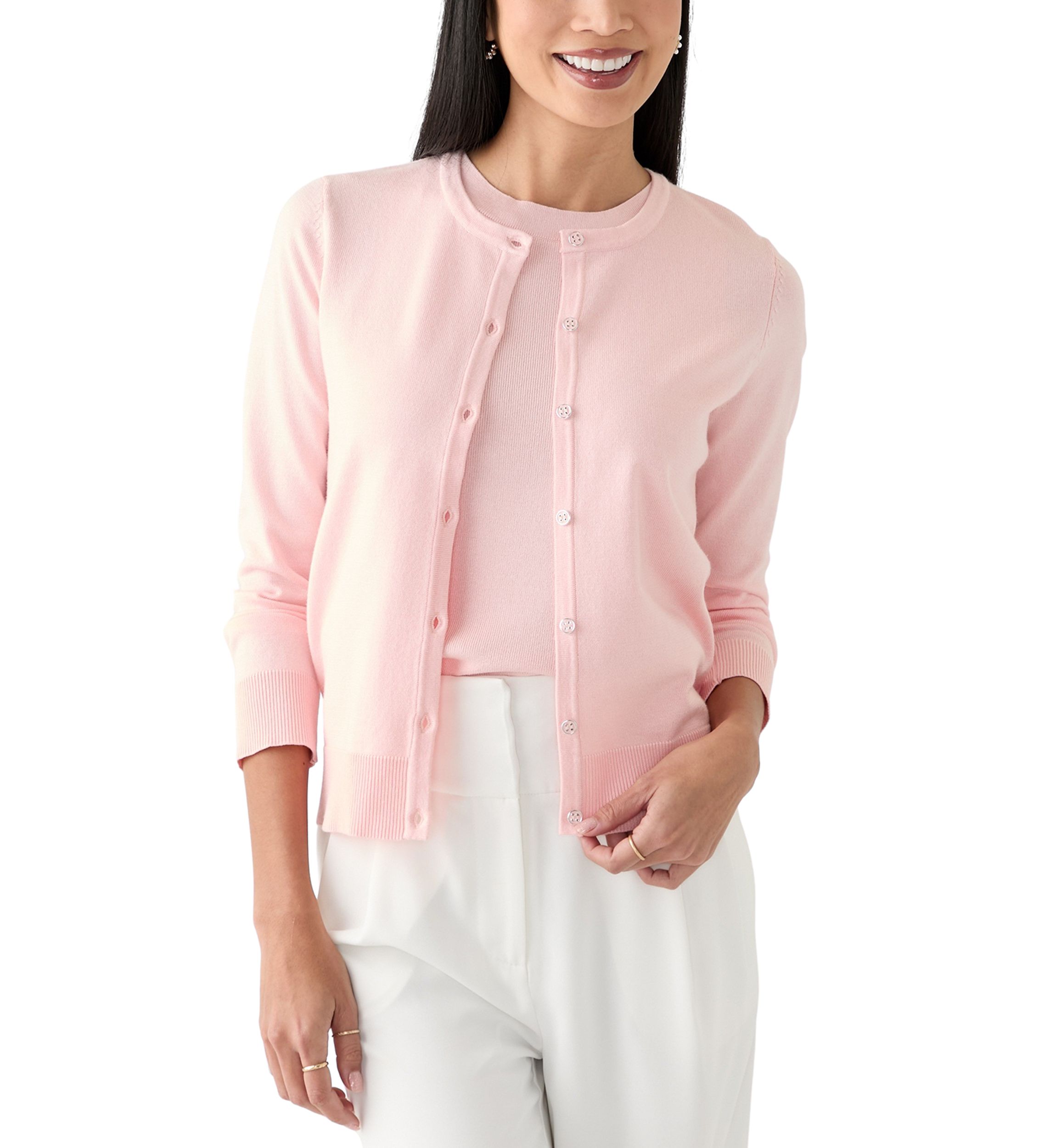 Petite Long Sleeve Solid Cardigan with Novelty Buttons