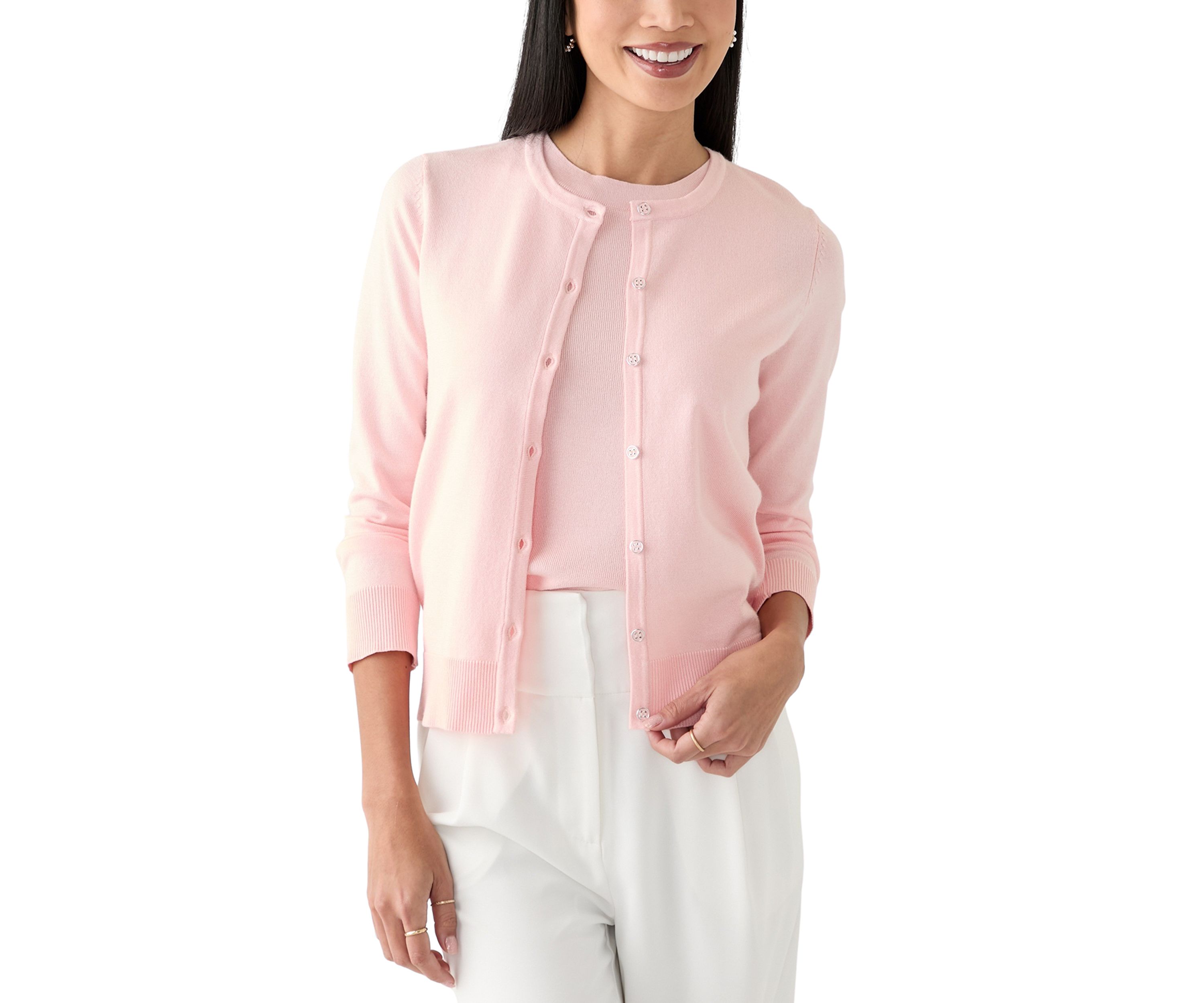 Petite Long Sleeve Solid Cardigan with Novelty Buttons