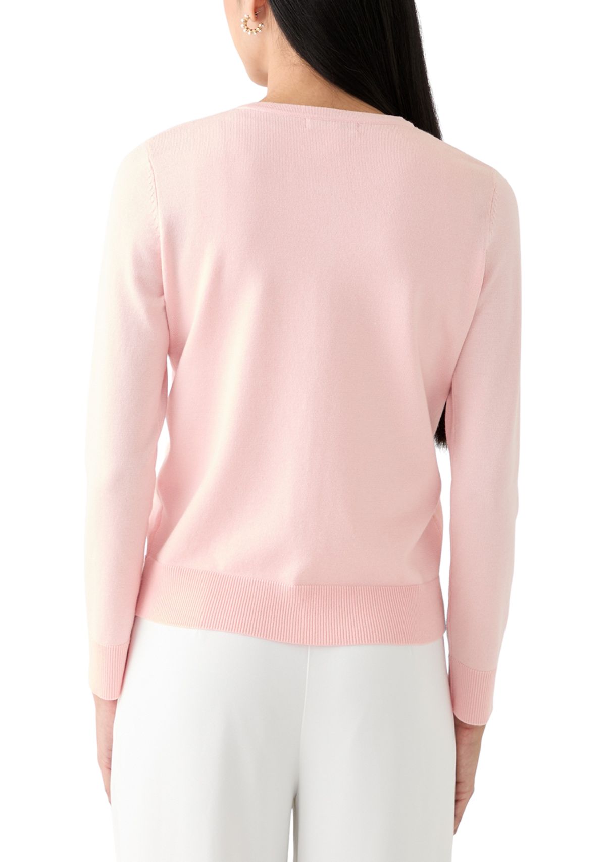 Petite Long Sleeve Solid Cardigan with Novelty Buttons