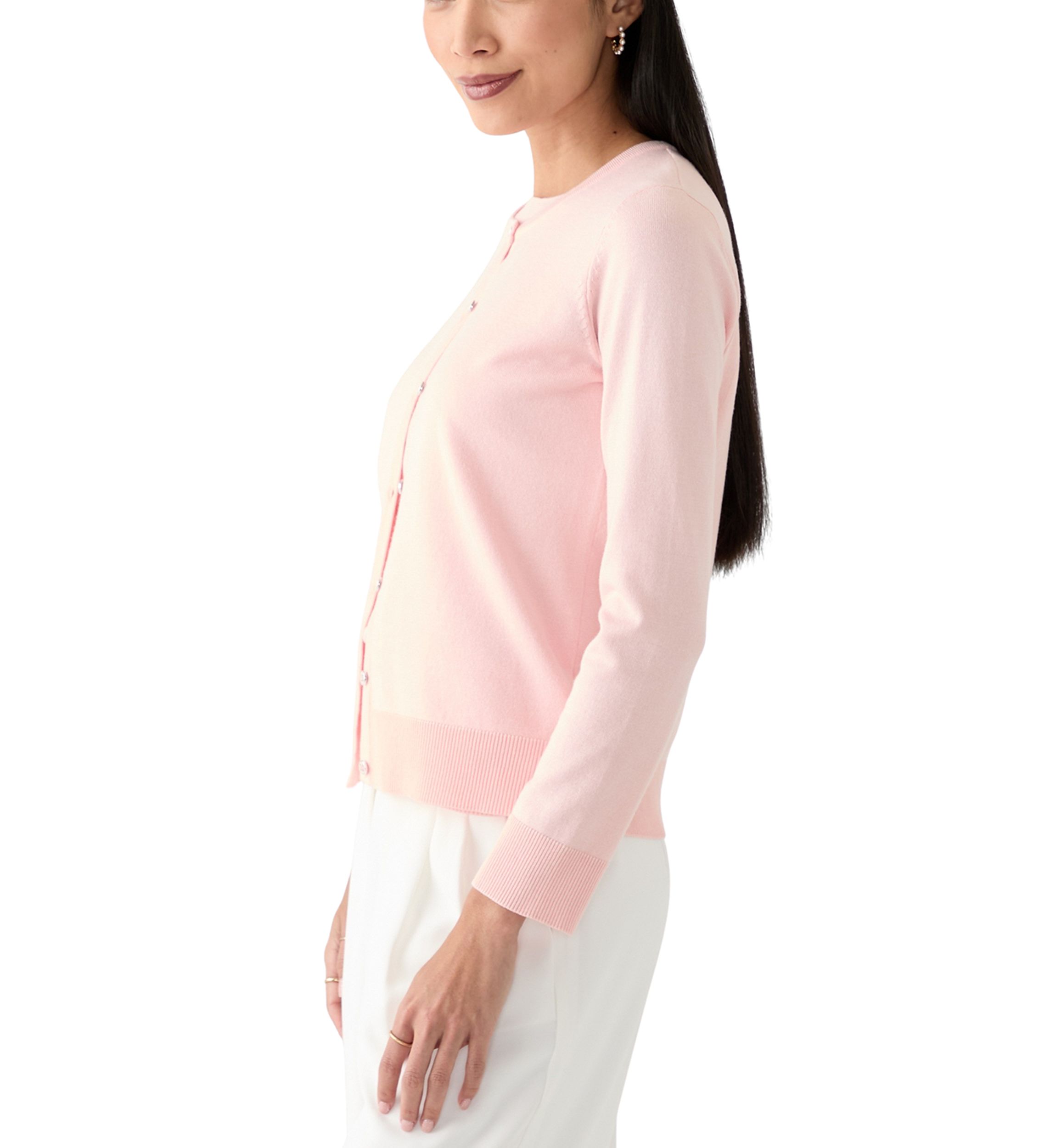 Petite Long Sleeve Solid Cardigan with Novelty Buttons
