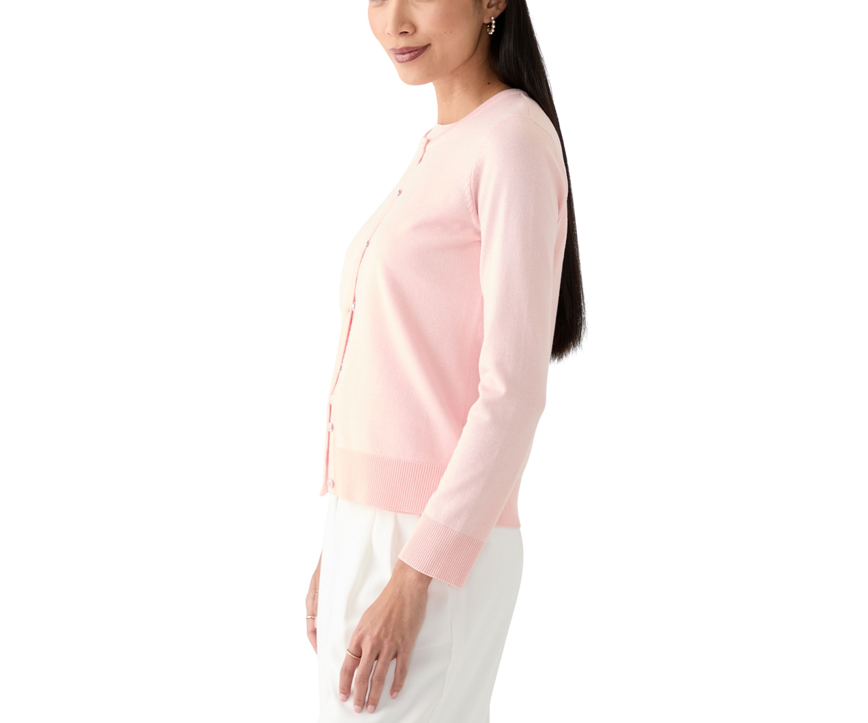 Petite Long Sleeve Solid Cardigan with Novelty Buttons