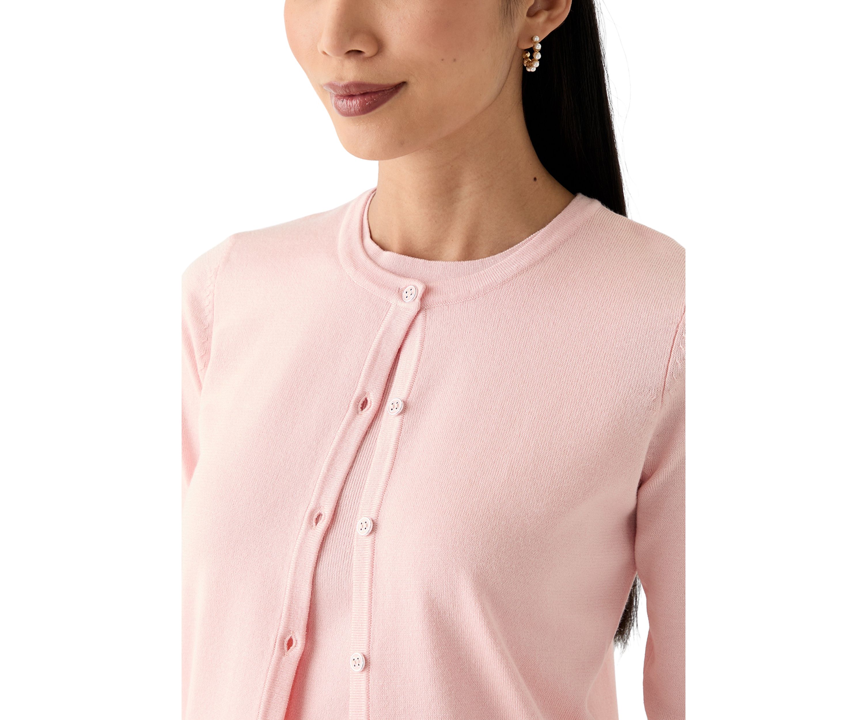 Petite Long Sleeve Solid Cardigan with Novelty Buttons