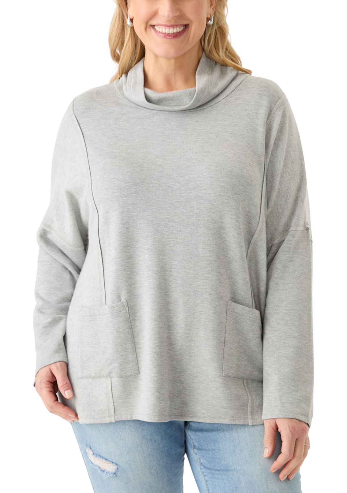 Plus Size Long Sleeve Funnel Neck Fleece Top