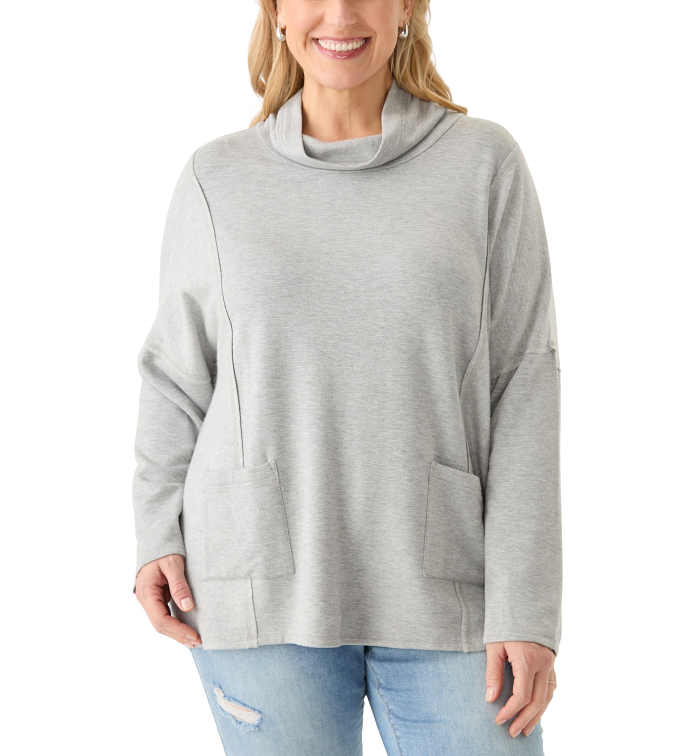Plus Size Long Sleeve Funnel Neck Fleece Top