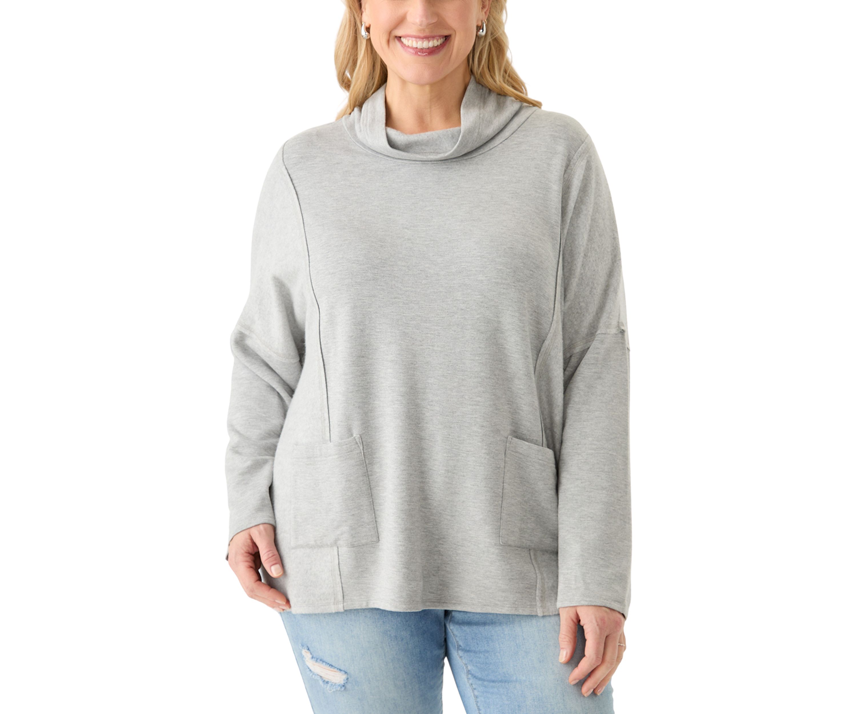 Plus Size Long Sleeve Funnel Neck Fleece Top