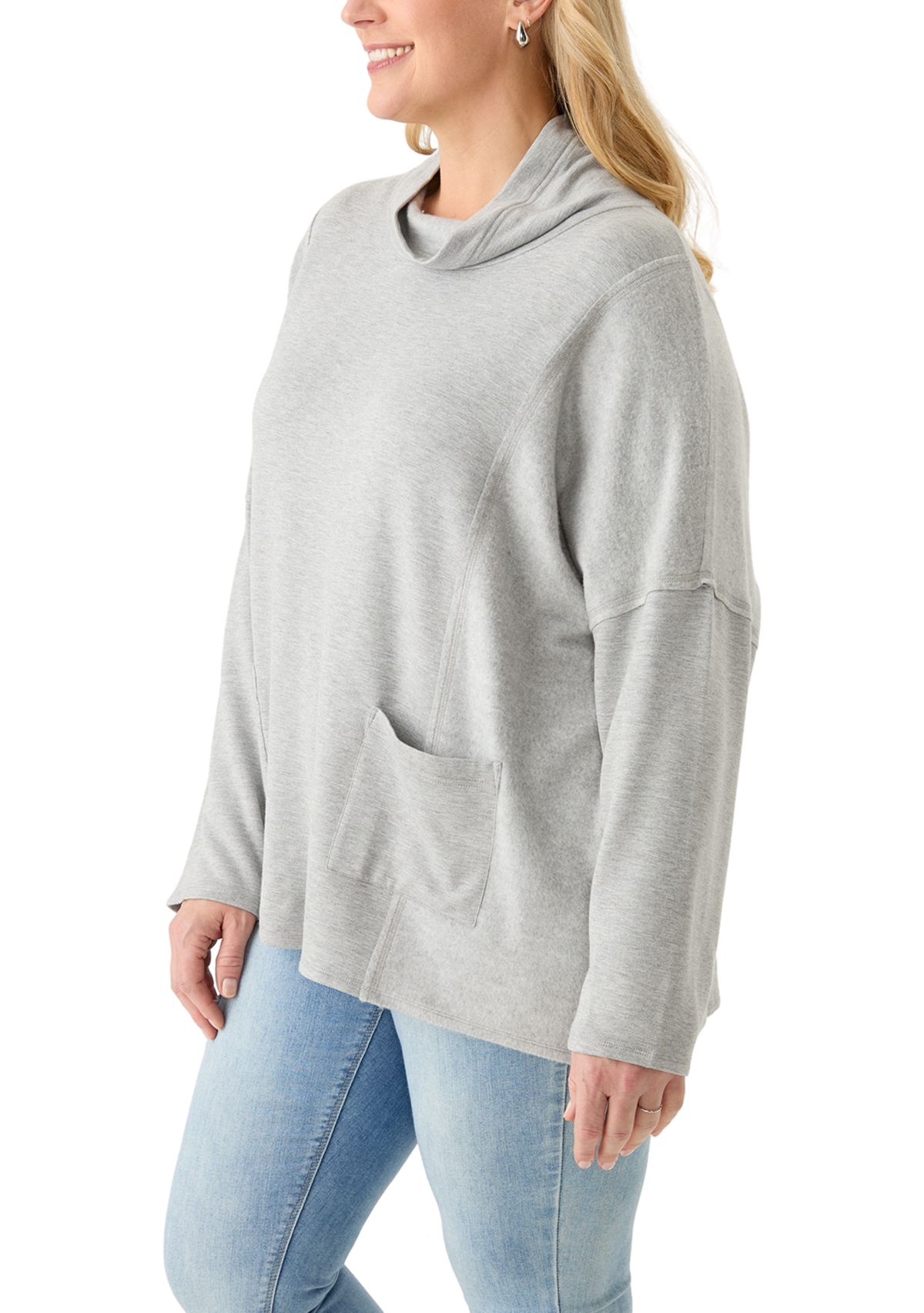 Plus Size Long Sleeve Funnel Neck Fleece Top