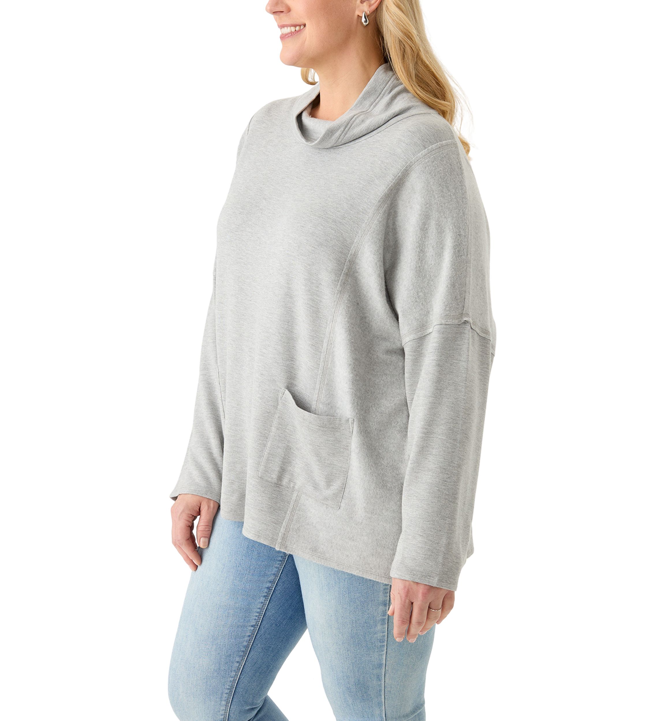 Plus Size Long Sleeve Funnel Neck Fleece Top