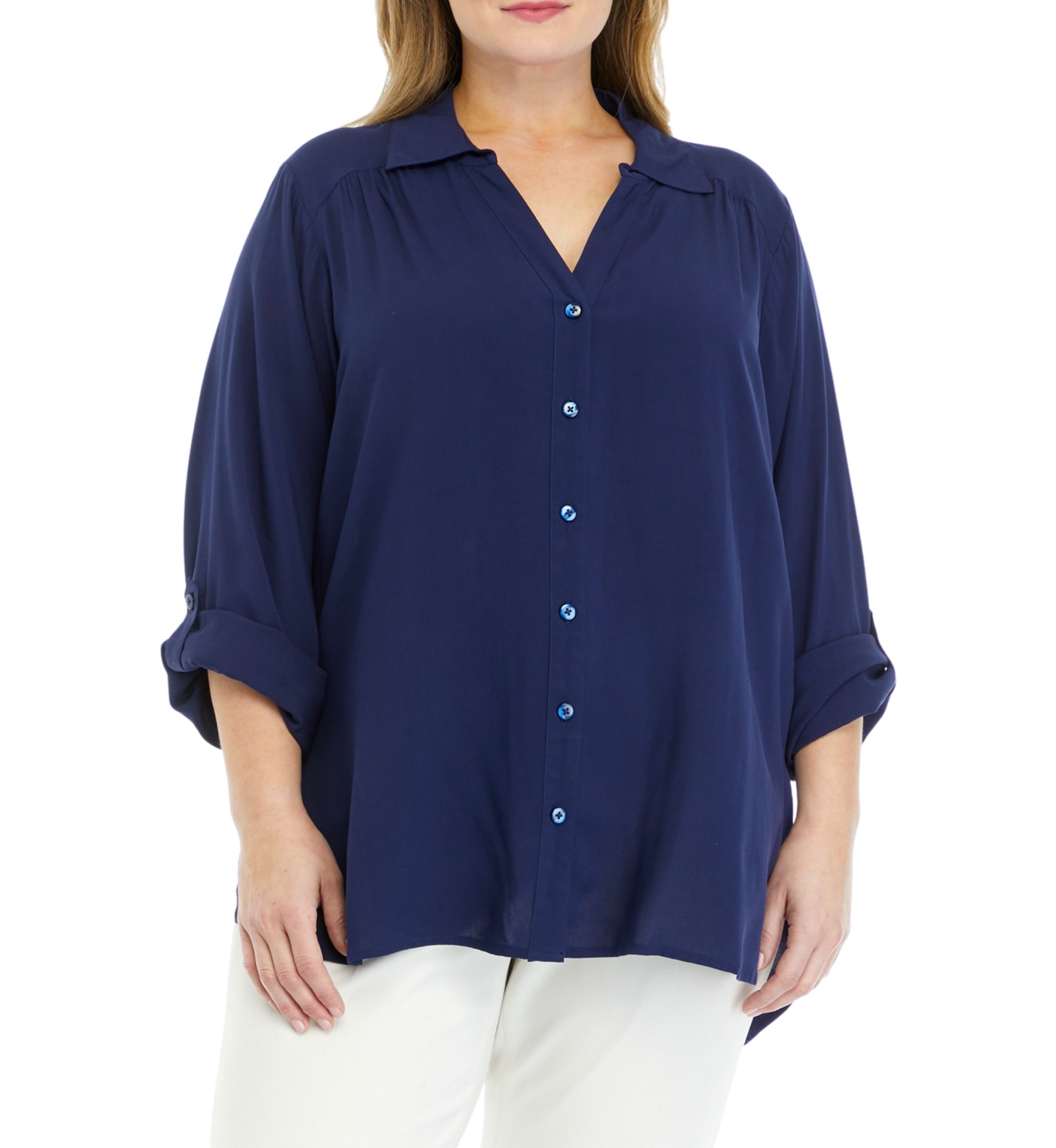 Plus Size Roll Tab Sleeve Blouse