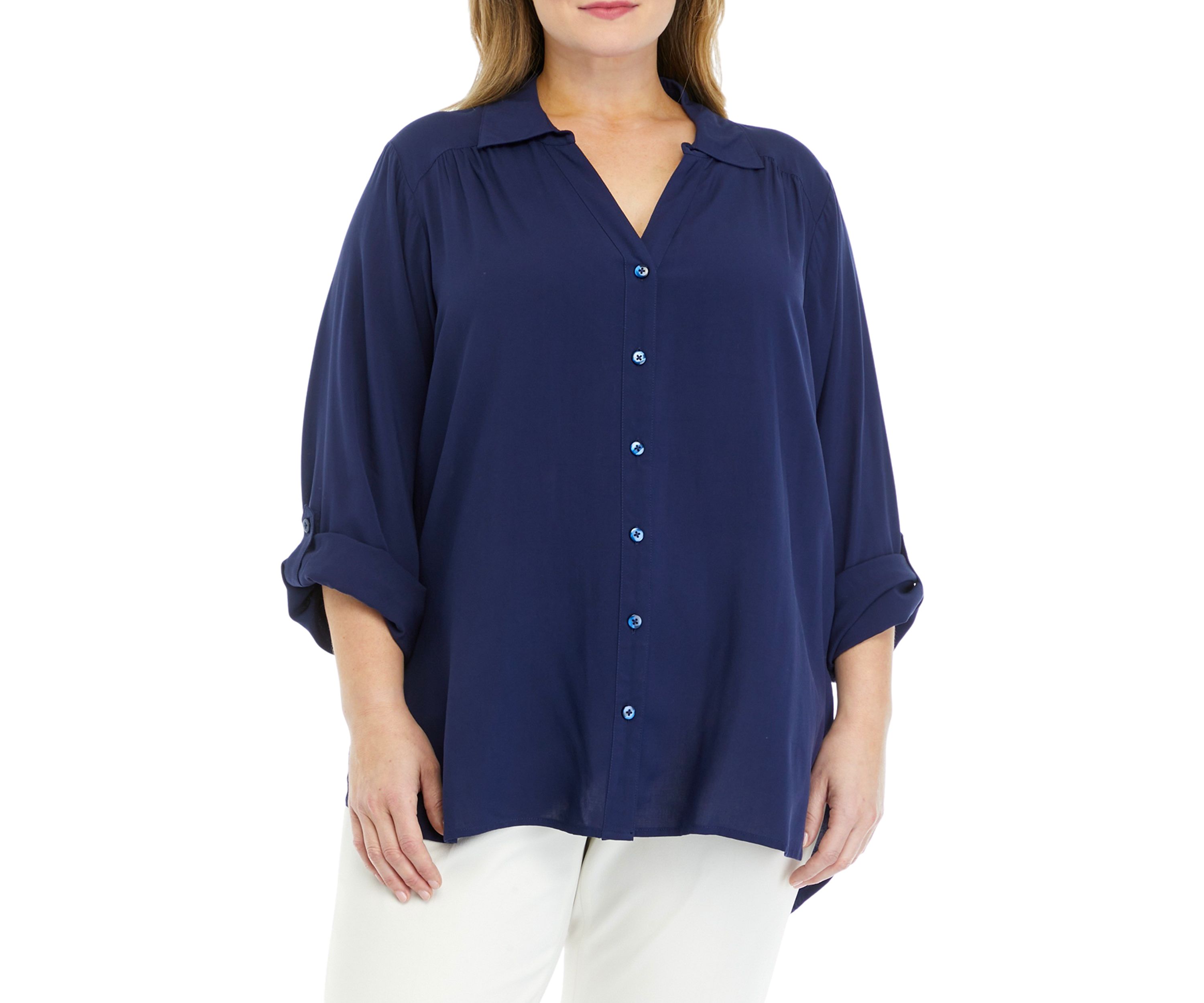 Plus Size Roll Tab Sleeve Blouse