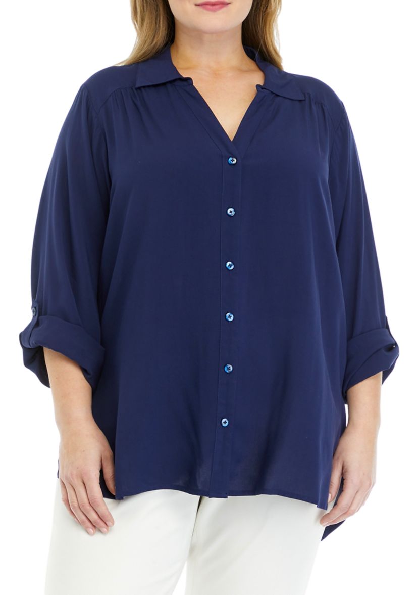 Plus Size Roll Tab Sleeve Blouse