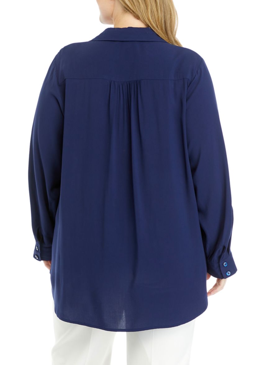 Plus Size Roll Tab Sleeve Blouse
