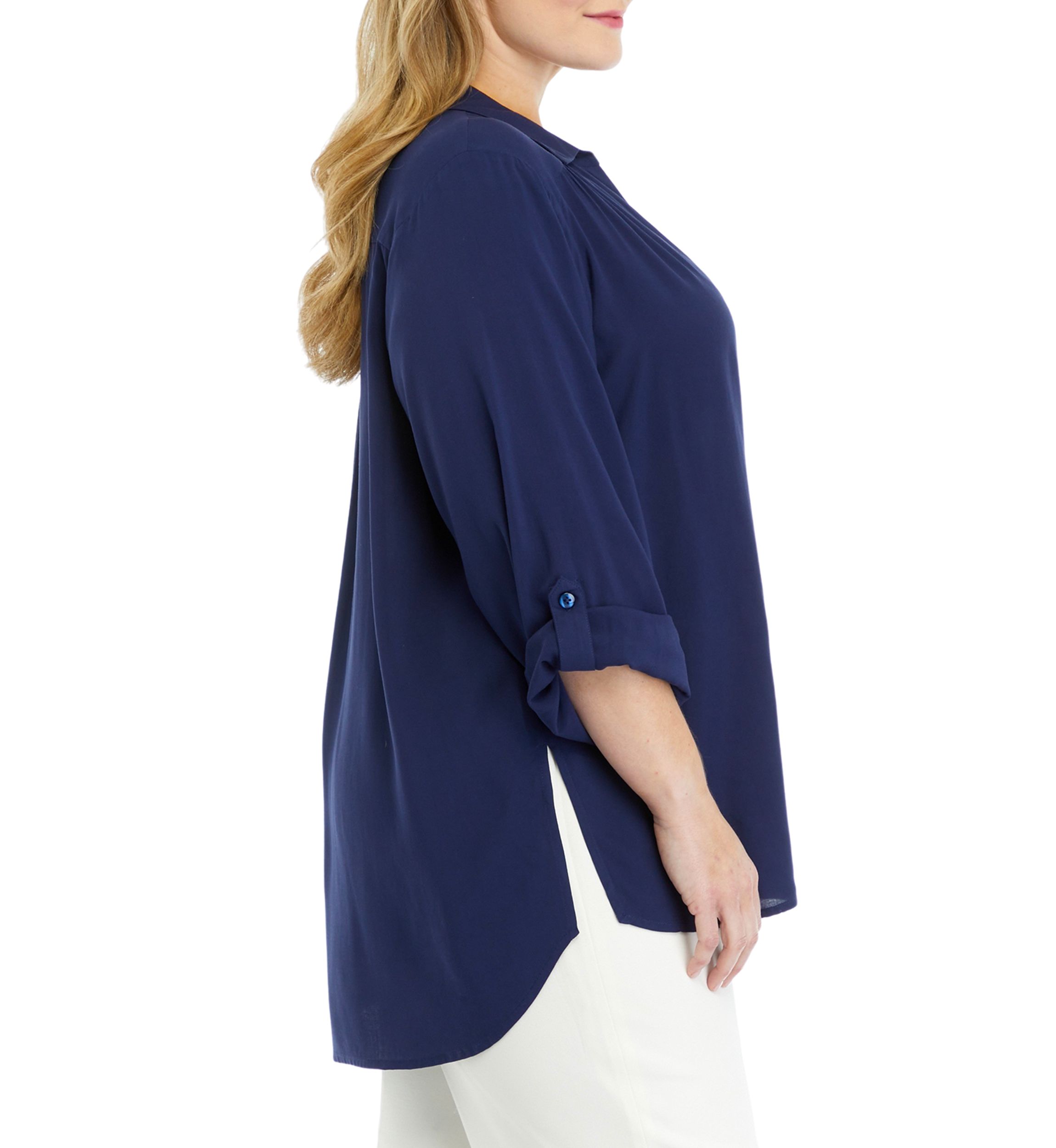 Plus Size Roll Tab Sleeve Blouse