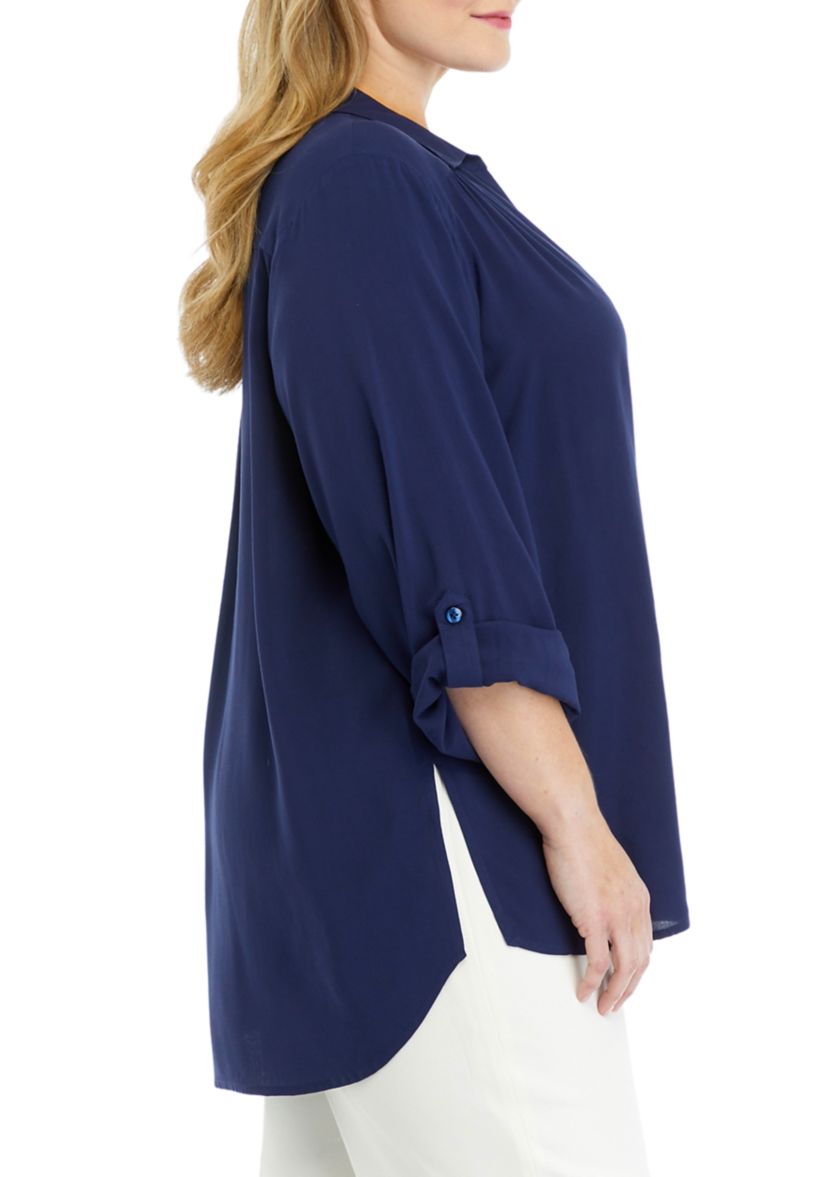 Plus Size Roll Tab Sleeve Blouse