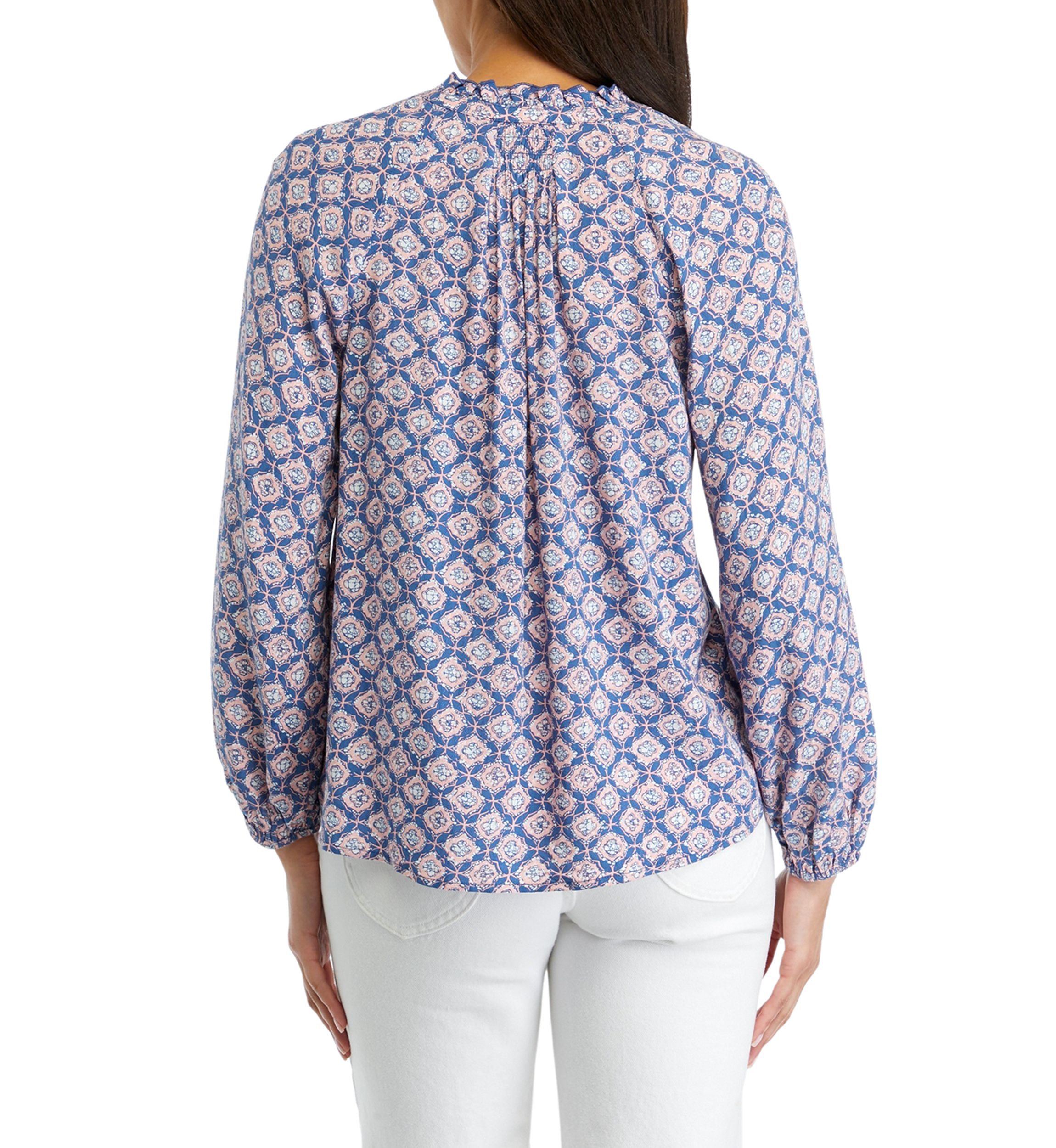 Petite Blouson Sleeve Split Neck Printed Top