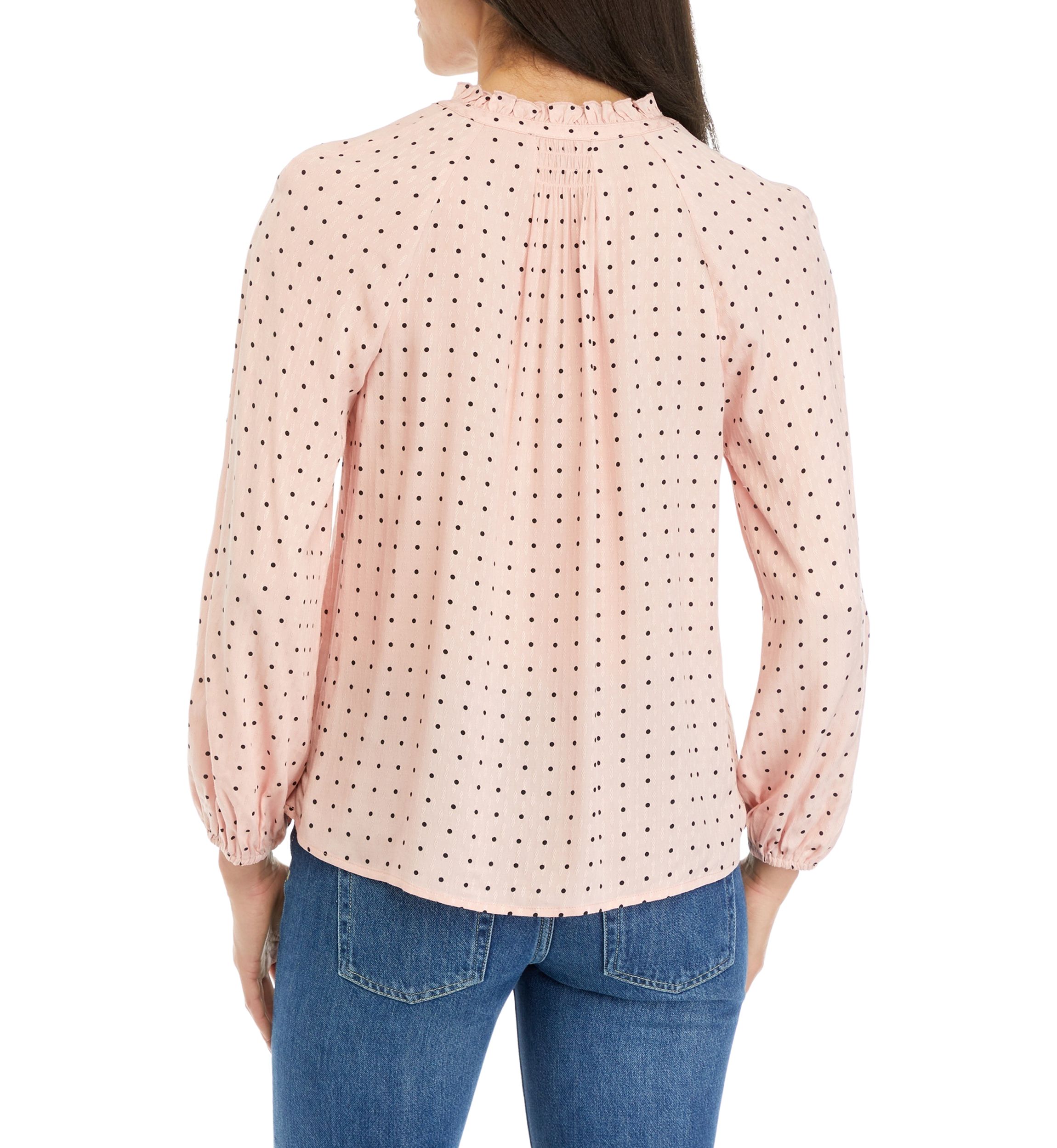 Petite Long Blouson Sleeve Split Neck Top