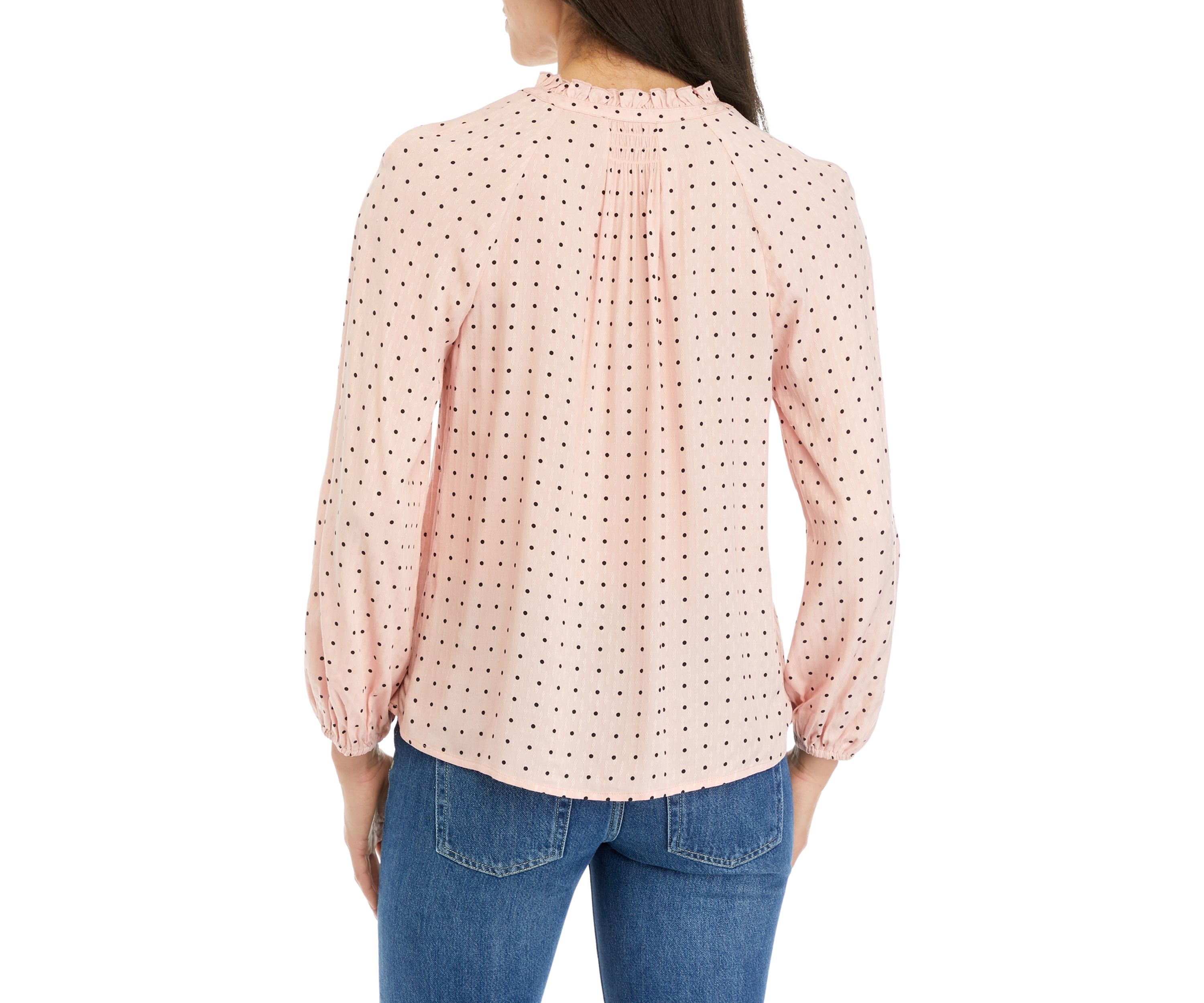 Petite Long Blouson Sleeve Split Neck Top