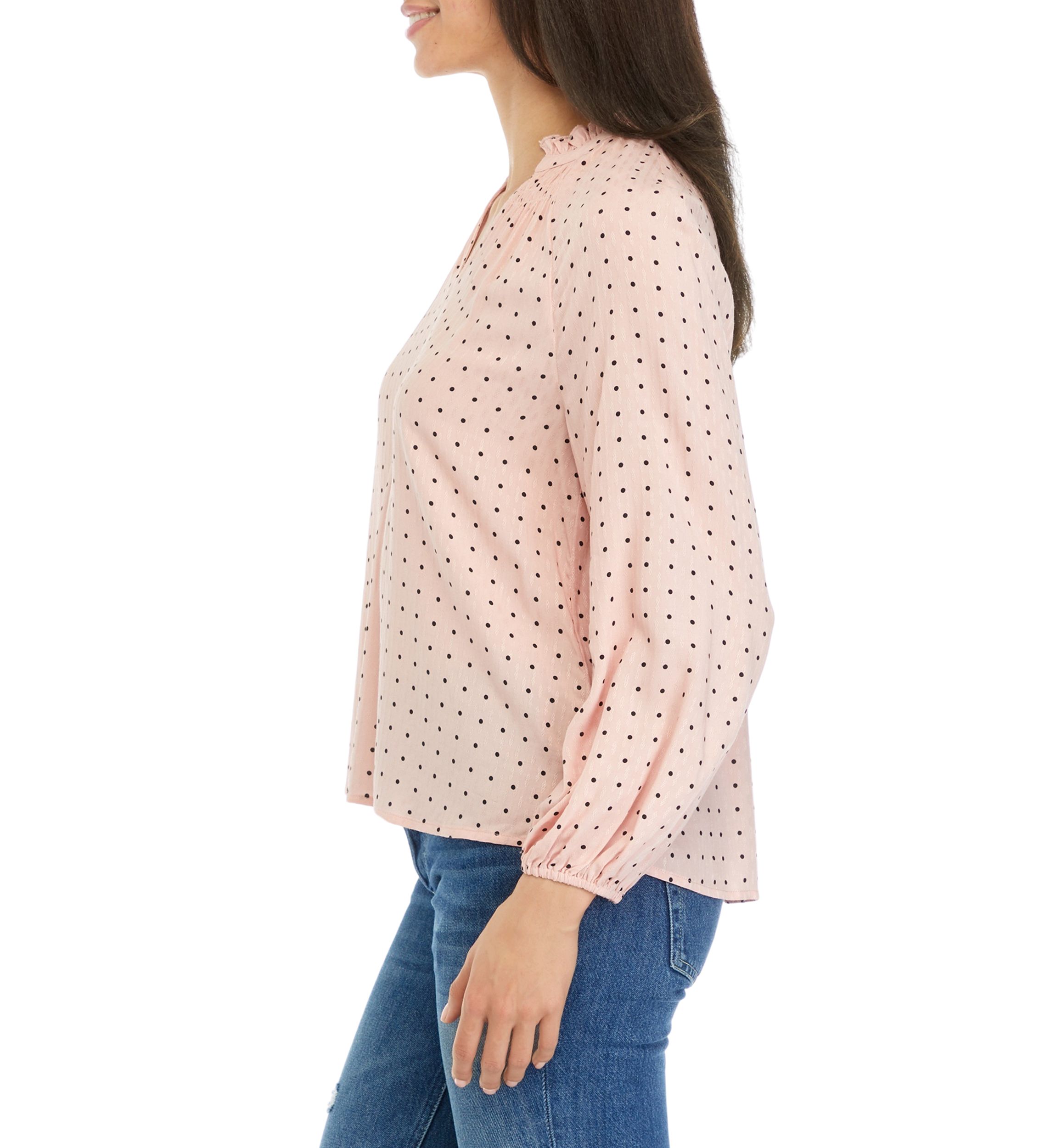 Petite Long Blouson Sleeve Split Neck Top