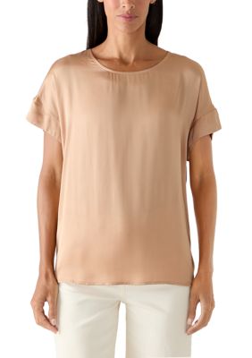 MUSE Republic Clothing Women's Short Cuffed Sleeve Crew Neck Blouse, Small
