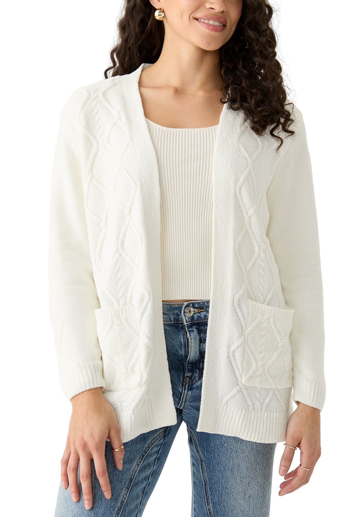 Petite Long Sleeve Open Front Chenille Cardigan