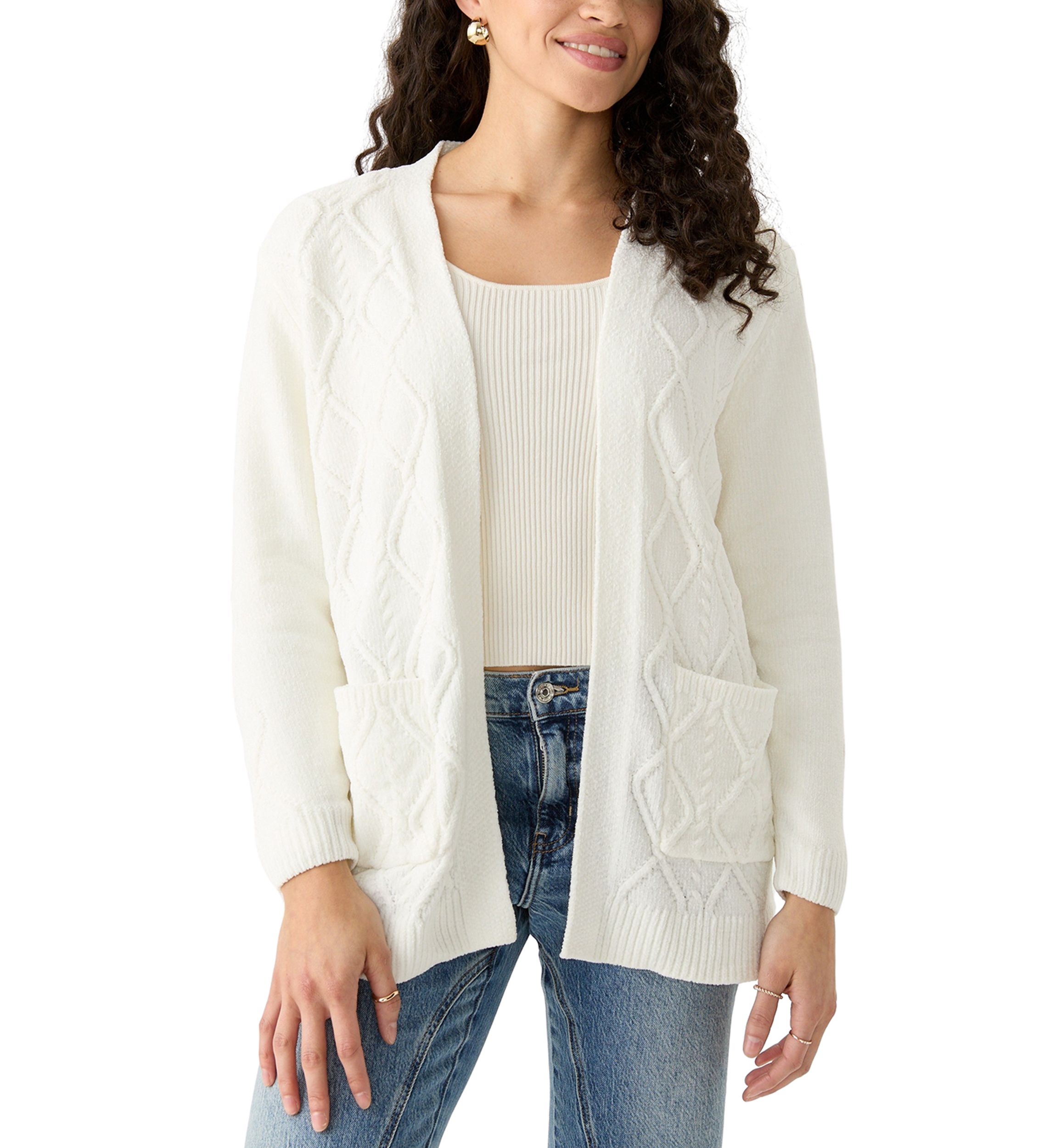 Petite Long Sleeve Open Front Chenille Cardigan