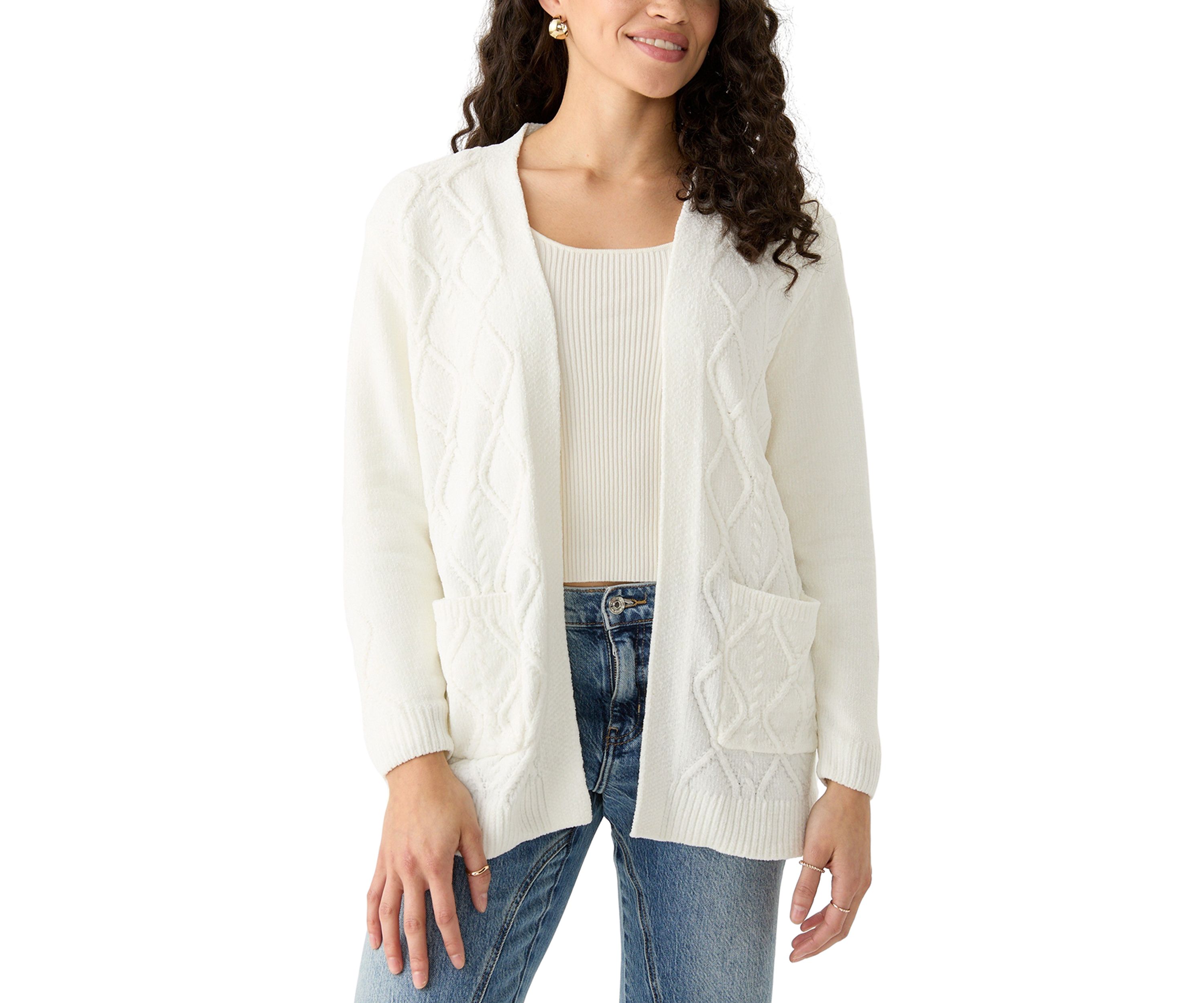 Petite Long Sleeve Open Front Chenille Cardigan