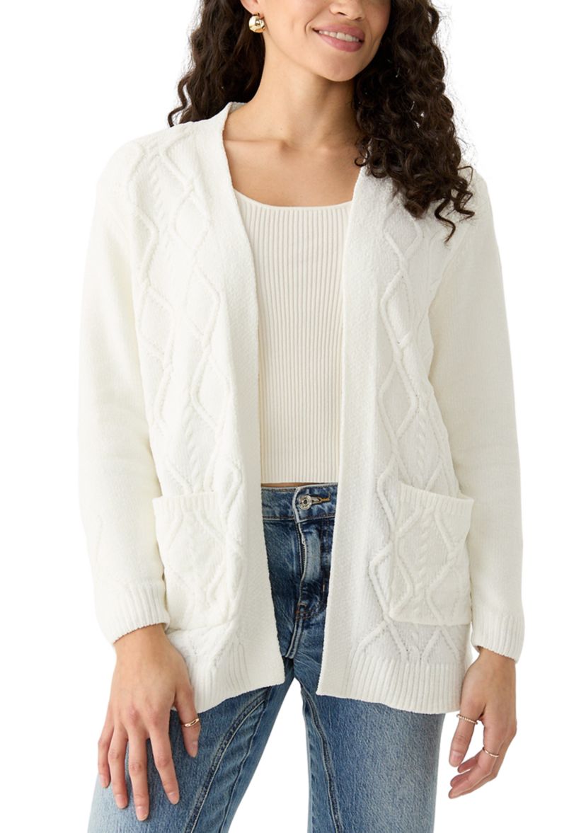 Petite Long Sleeve Open Front Chenille Cardigan