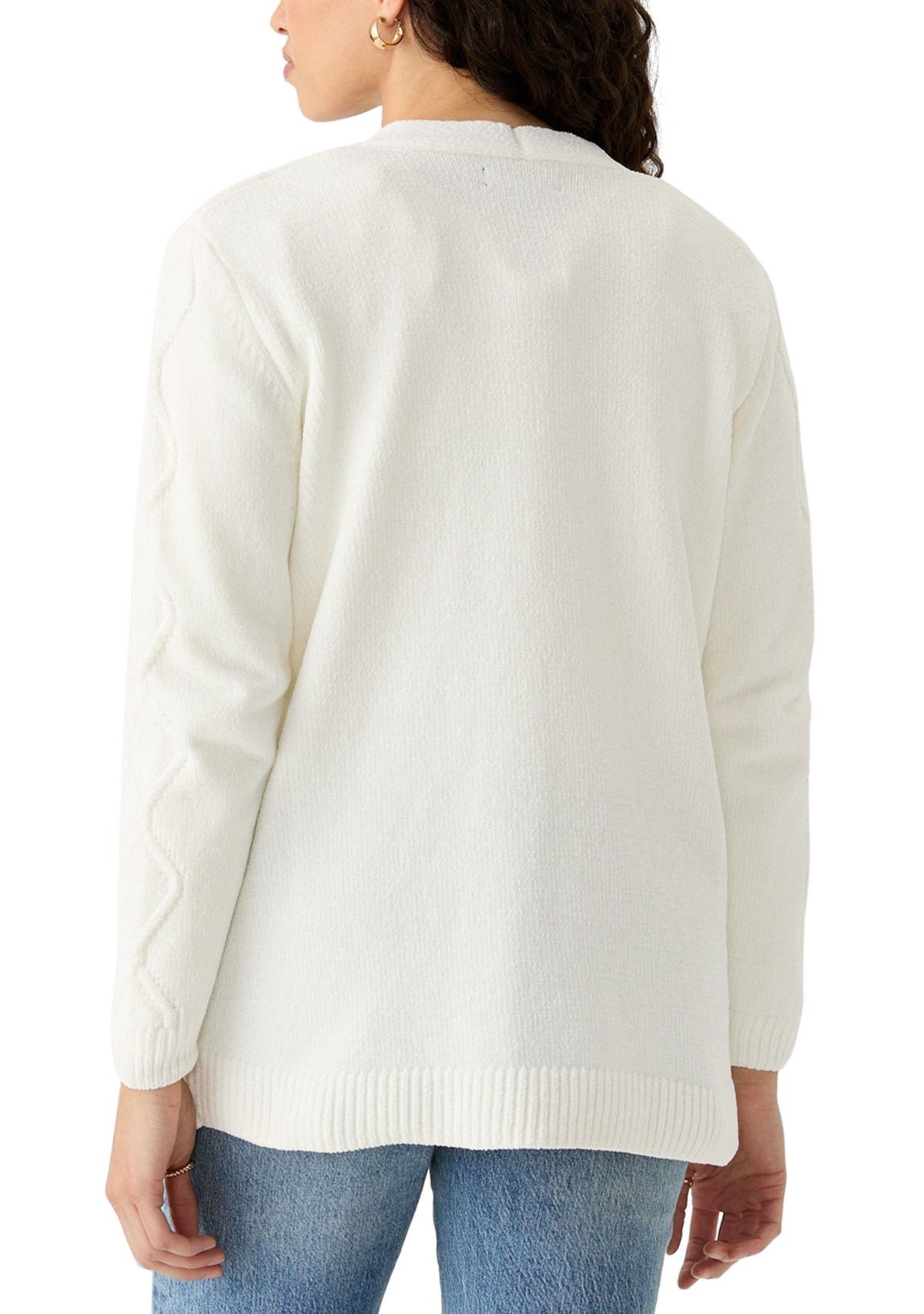 Petite Long Sleeve Open Front Chenille Cardigan