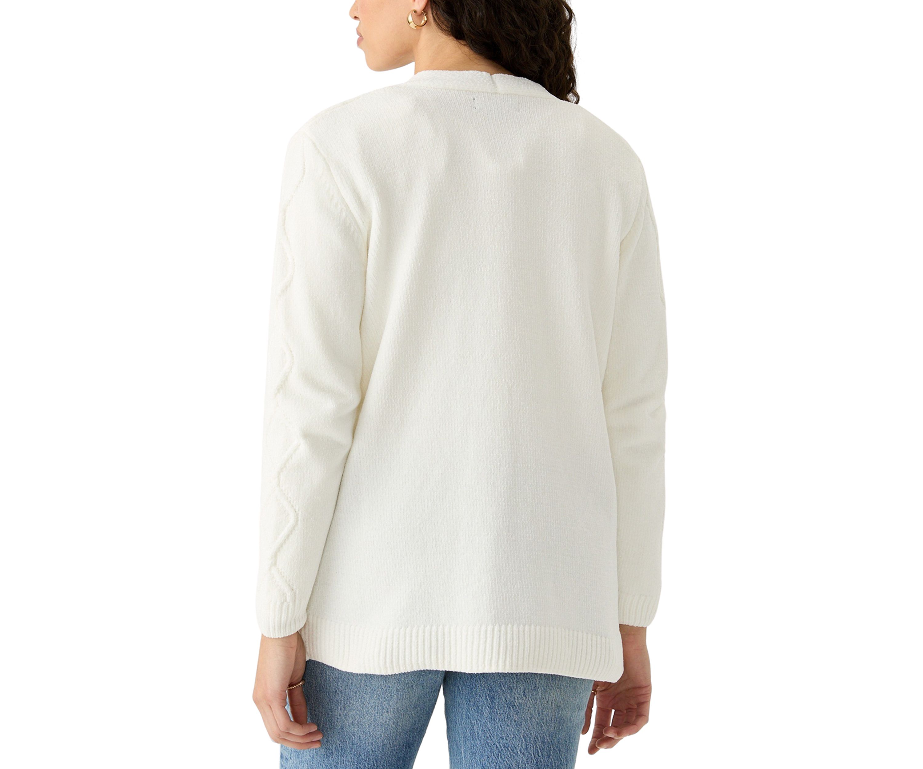 Petite Long Sleeve Open Front Chenille Cardigan