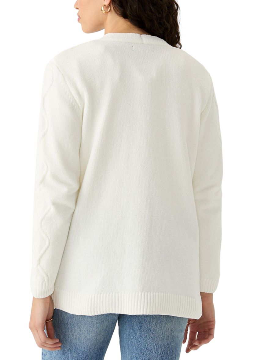 Petite Long Sleeve Open Front Chenille Cardigan