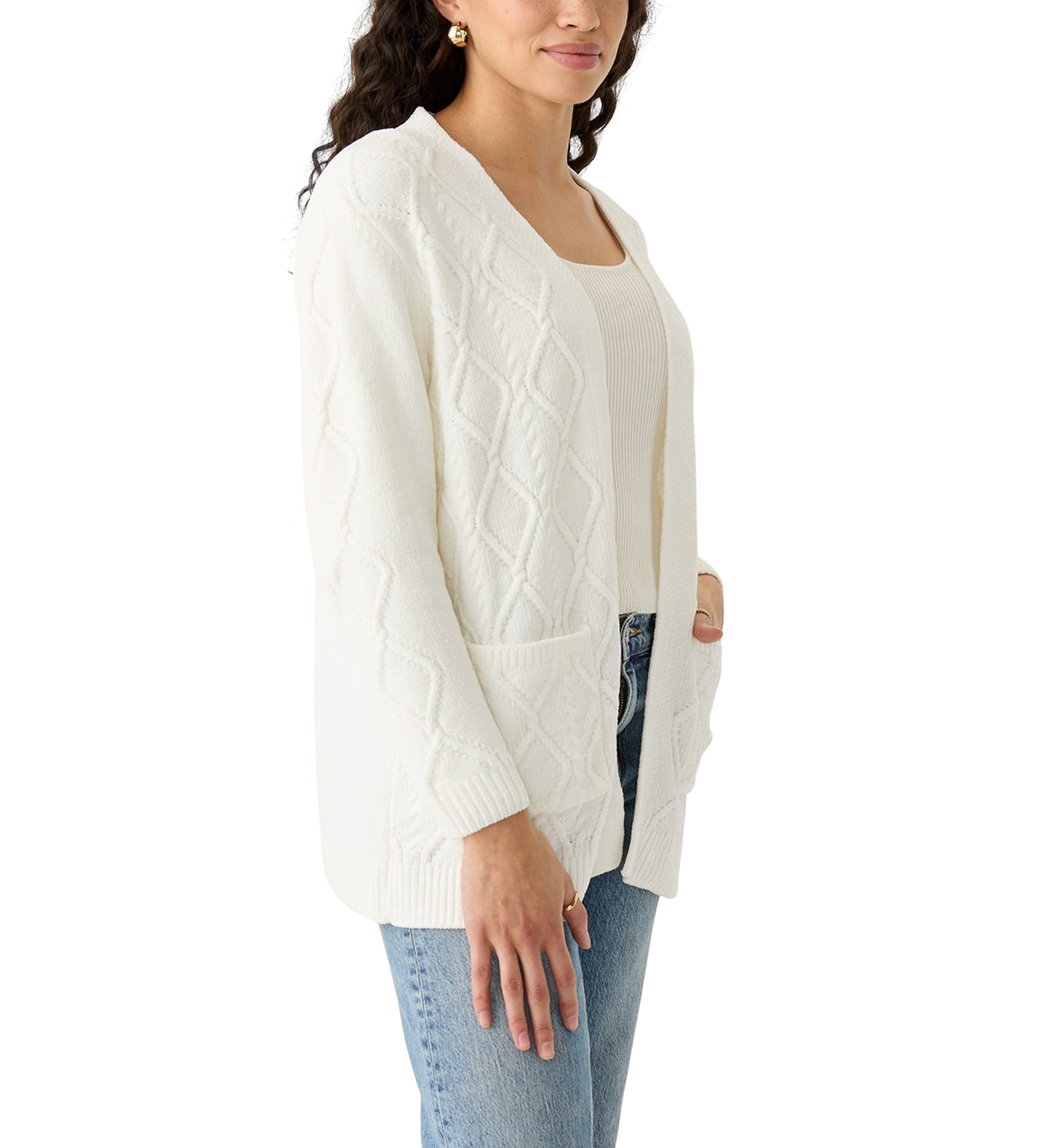 Petite Long Sleeve Open Front Chenille Cardigan