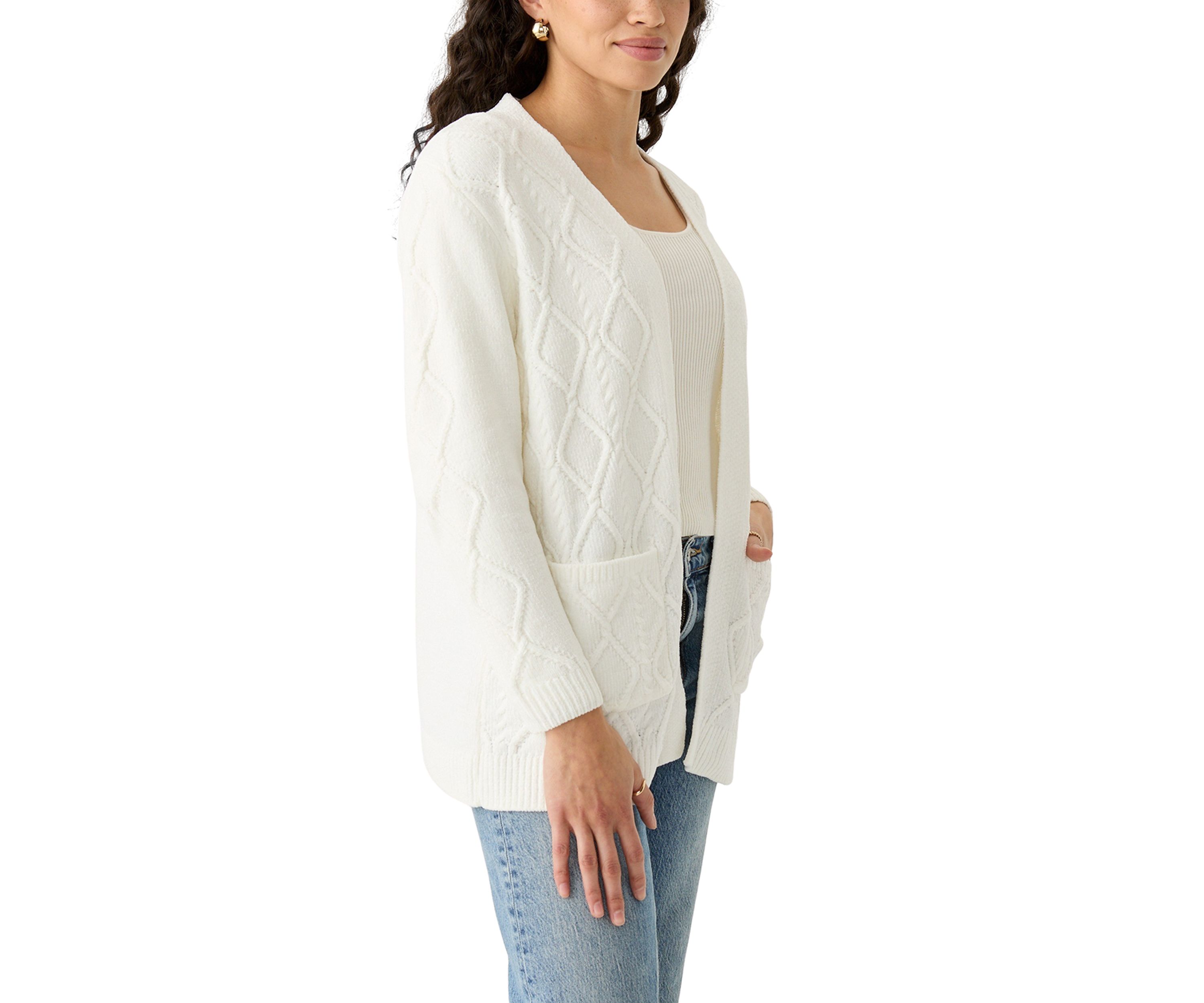 Petite Long Sleeve Open Front Chenille Cardigan
