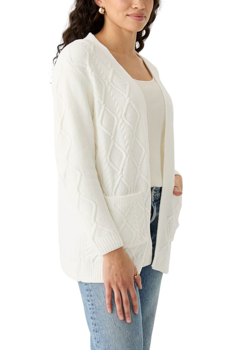 Petite Long Sleeve Open Front Chenille Cardigan