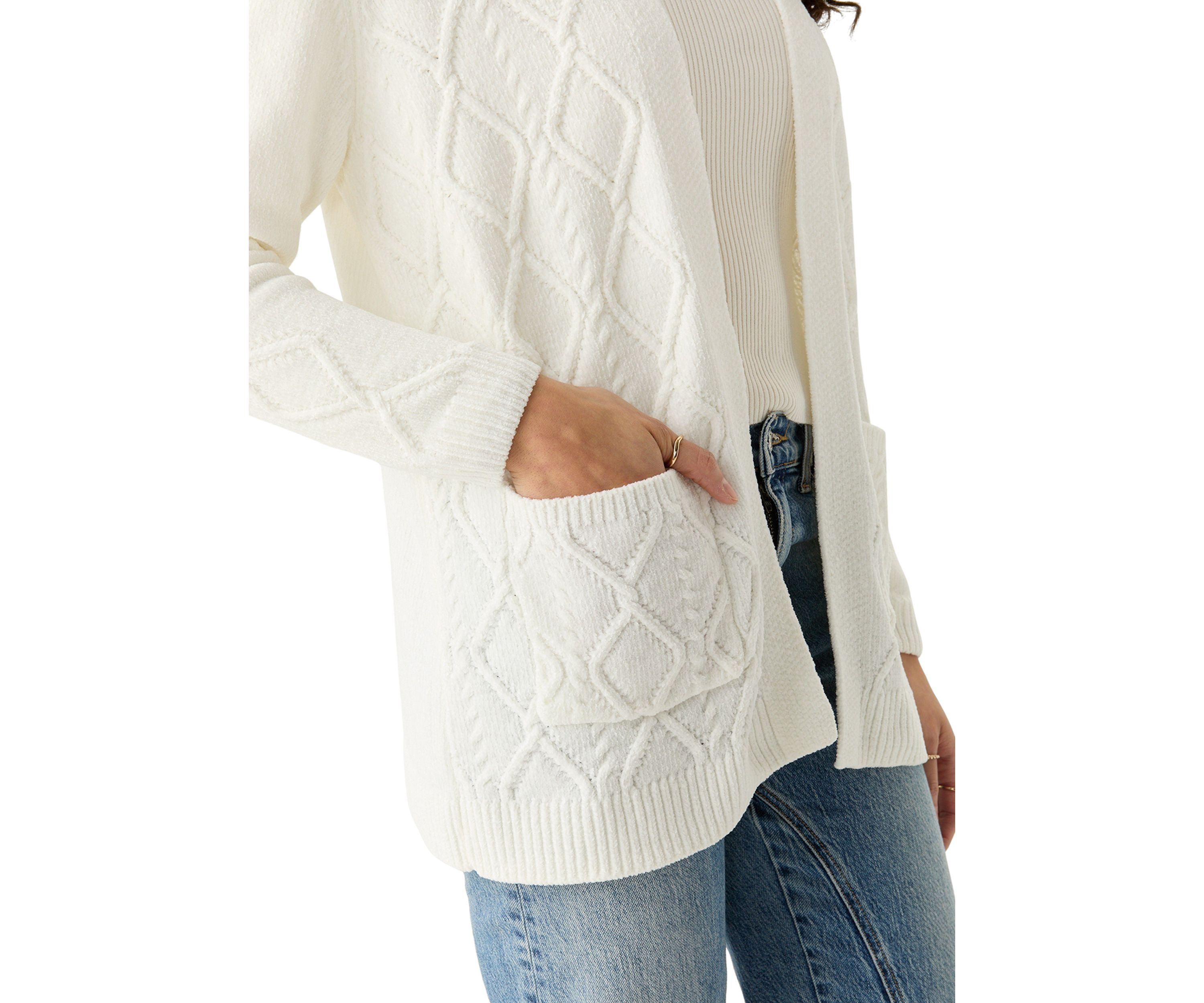 Petite Long Sleeve Open Front Chenille Cardigan