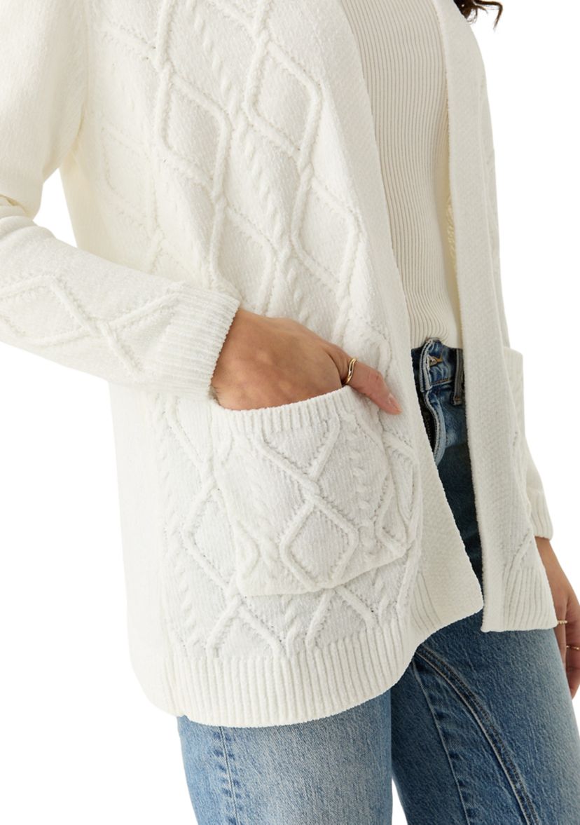 Petite Long Sleeve Open Front Chenille Cardigan