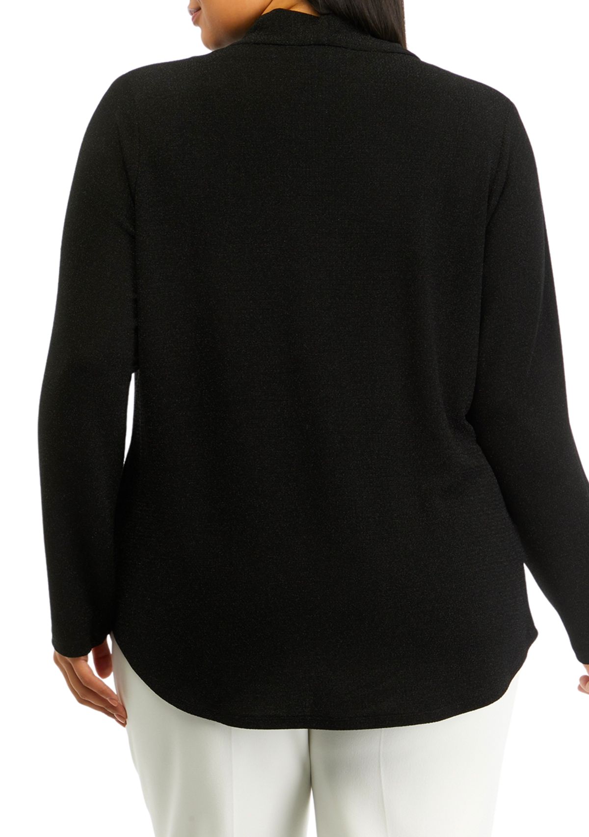 Plus Size Long Sleeve Drape Neck Shine Top