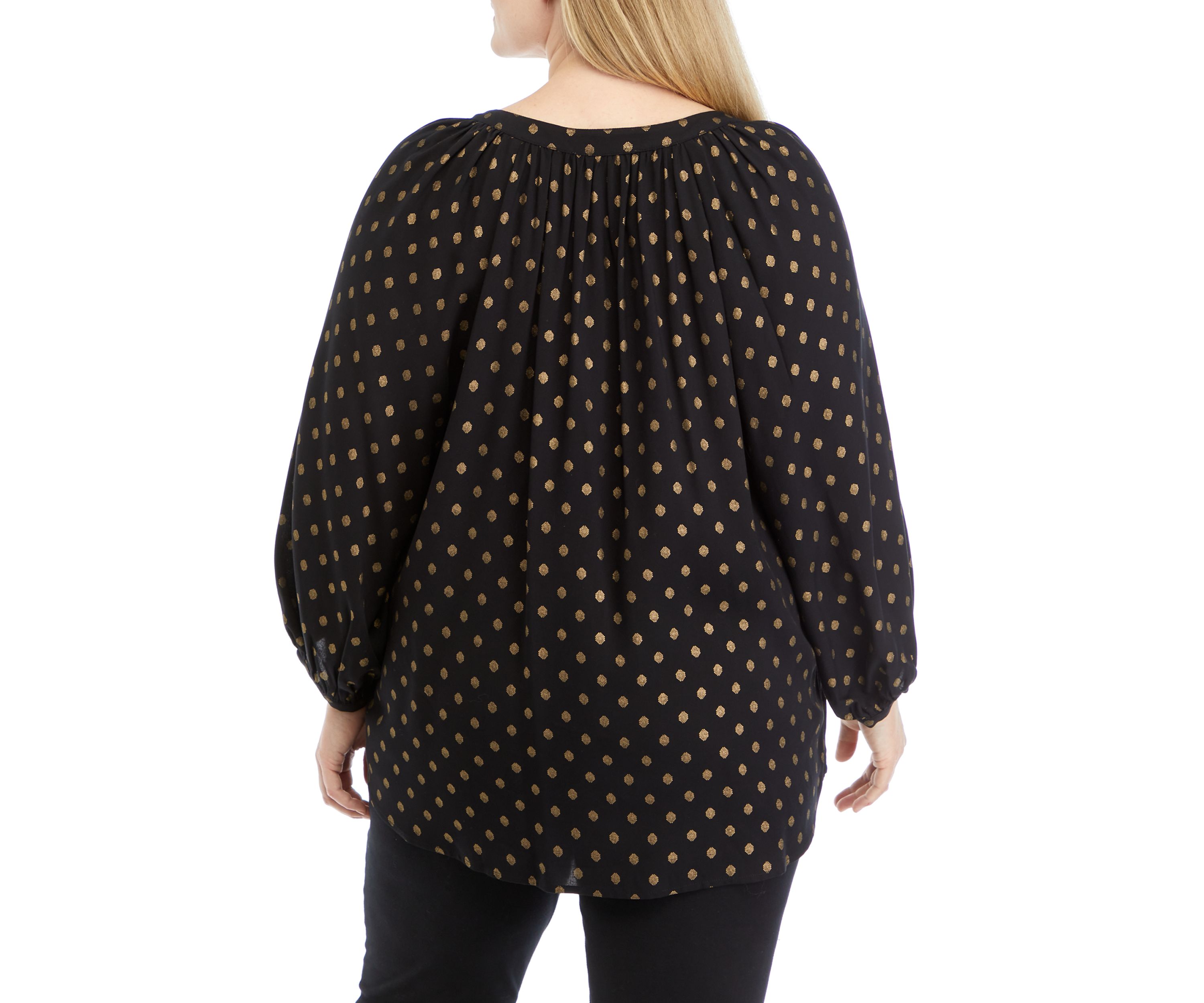 Plus Size 3/4 Sleeve Split Neck Raglan Blouse