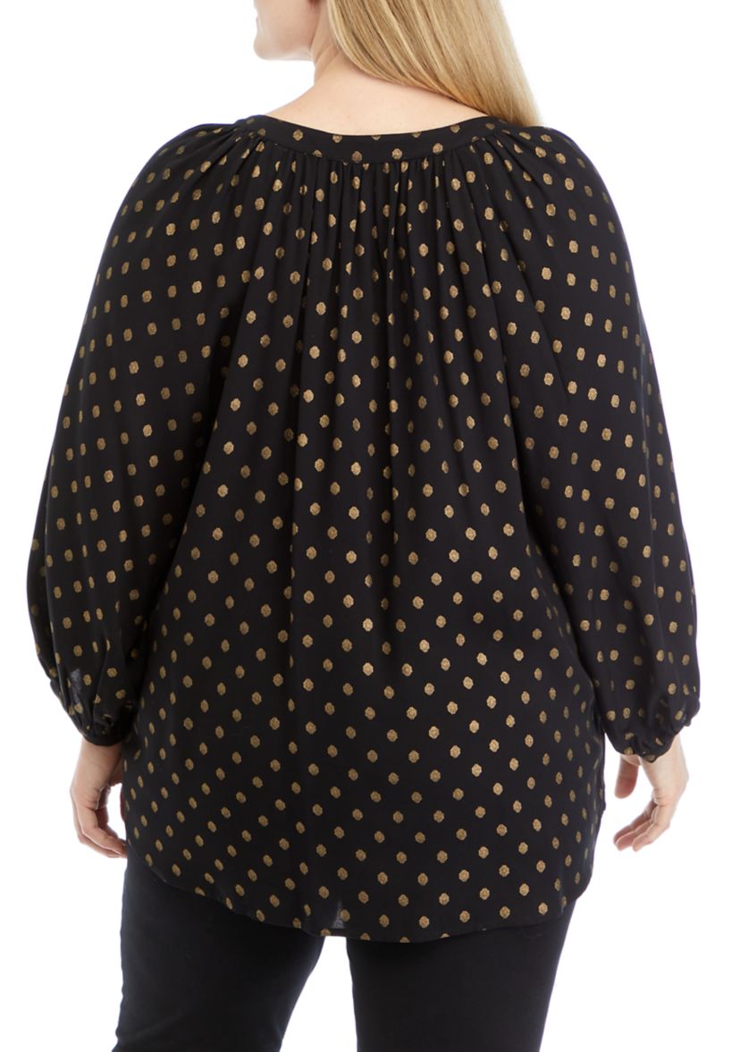 Plus Size 3/4 Sleeve Split Neck Raglan Blouse