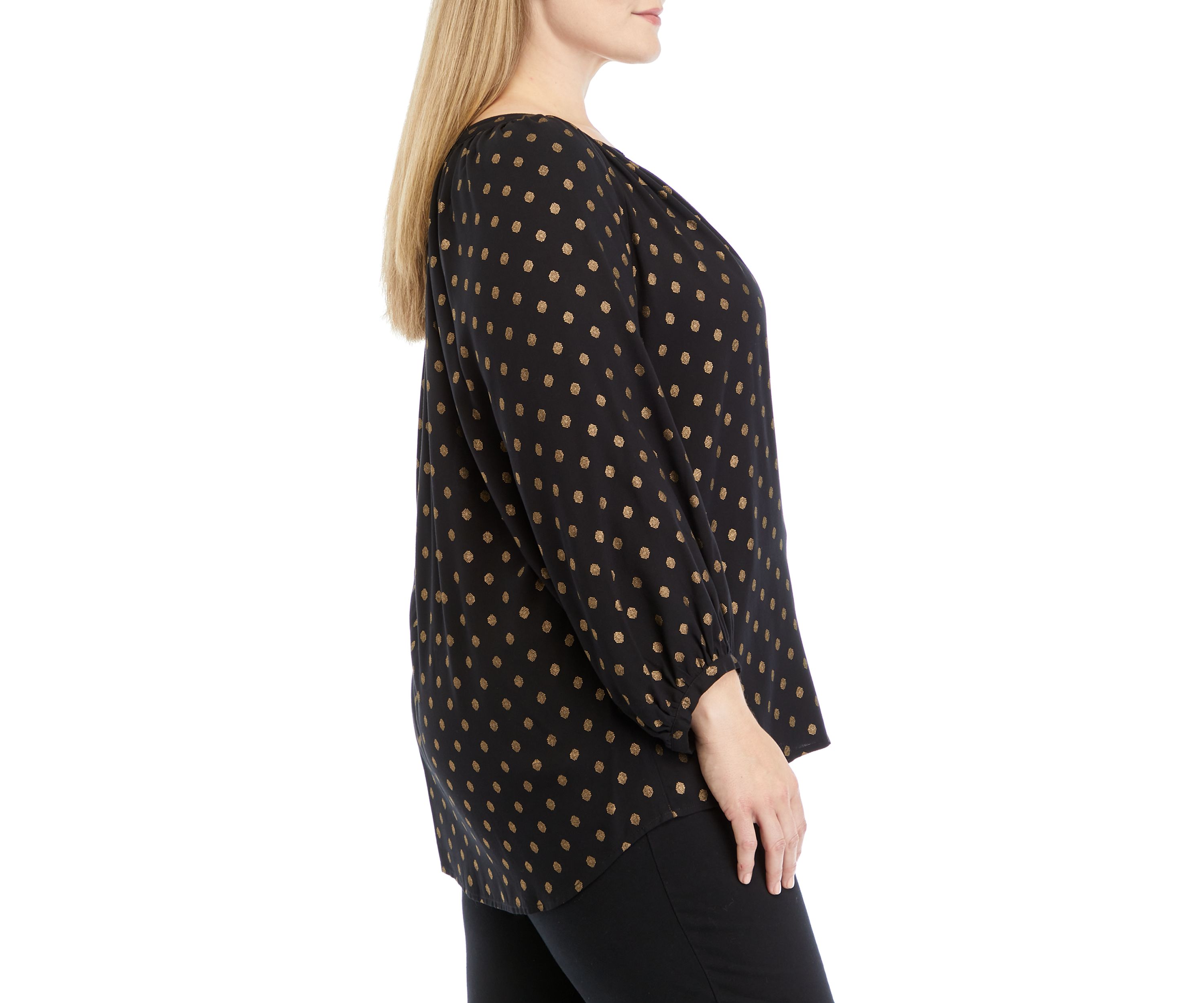 Plus Size 3/4 Sleeve Split Neck Raglan Blouse
