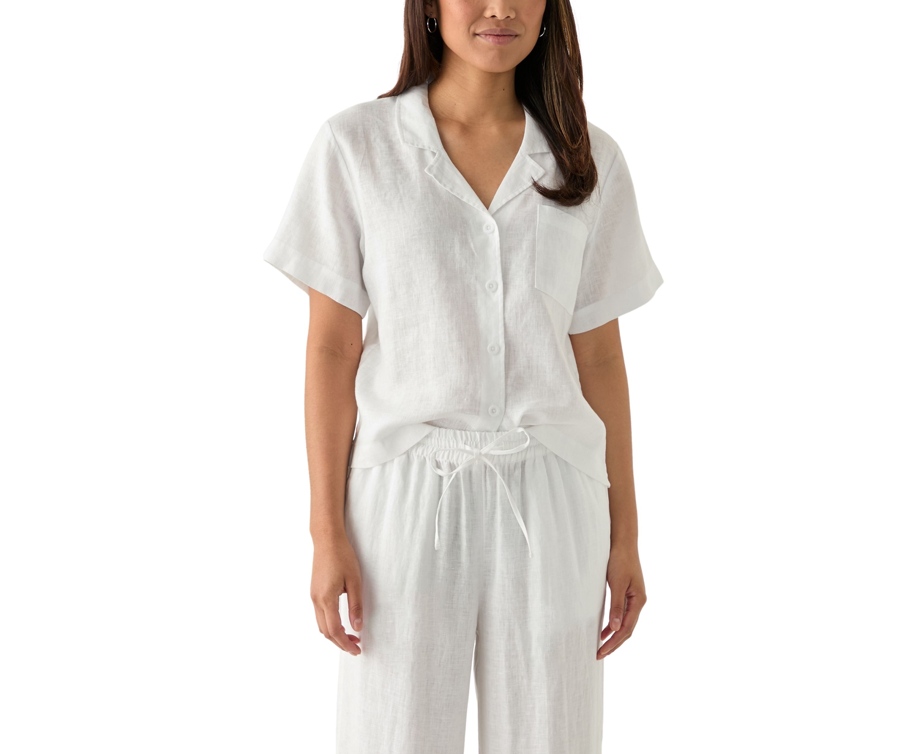 Womens Short Sleeve Linen Solid Camp Shirt