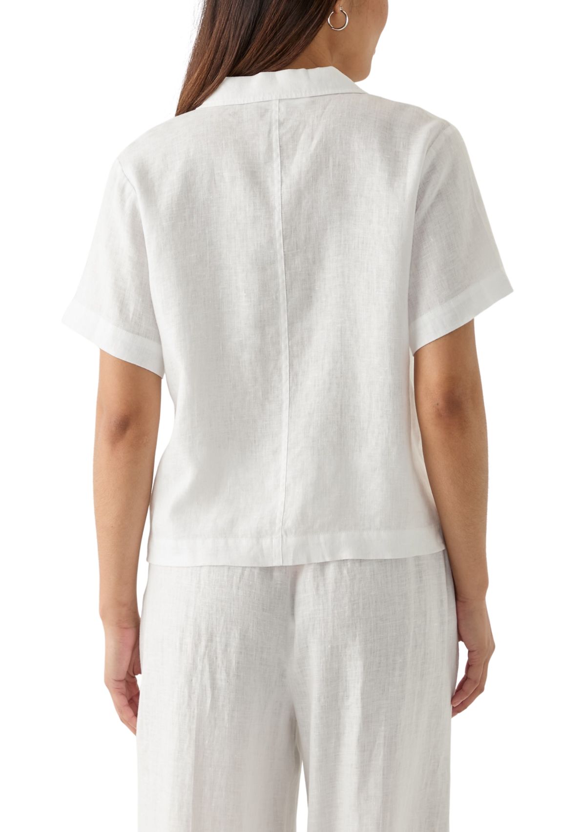 Womens Short Sleeve Linen Solid Camp Shirt