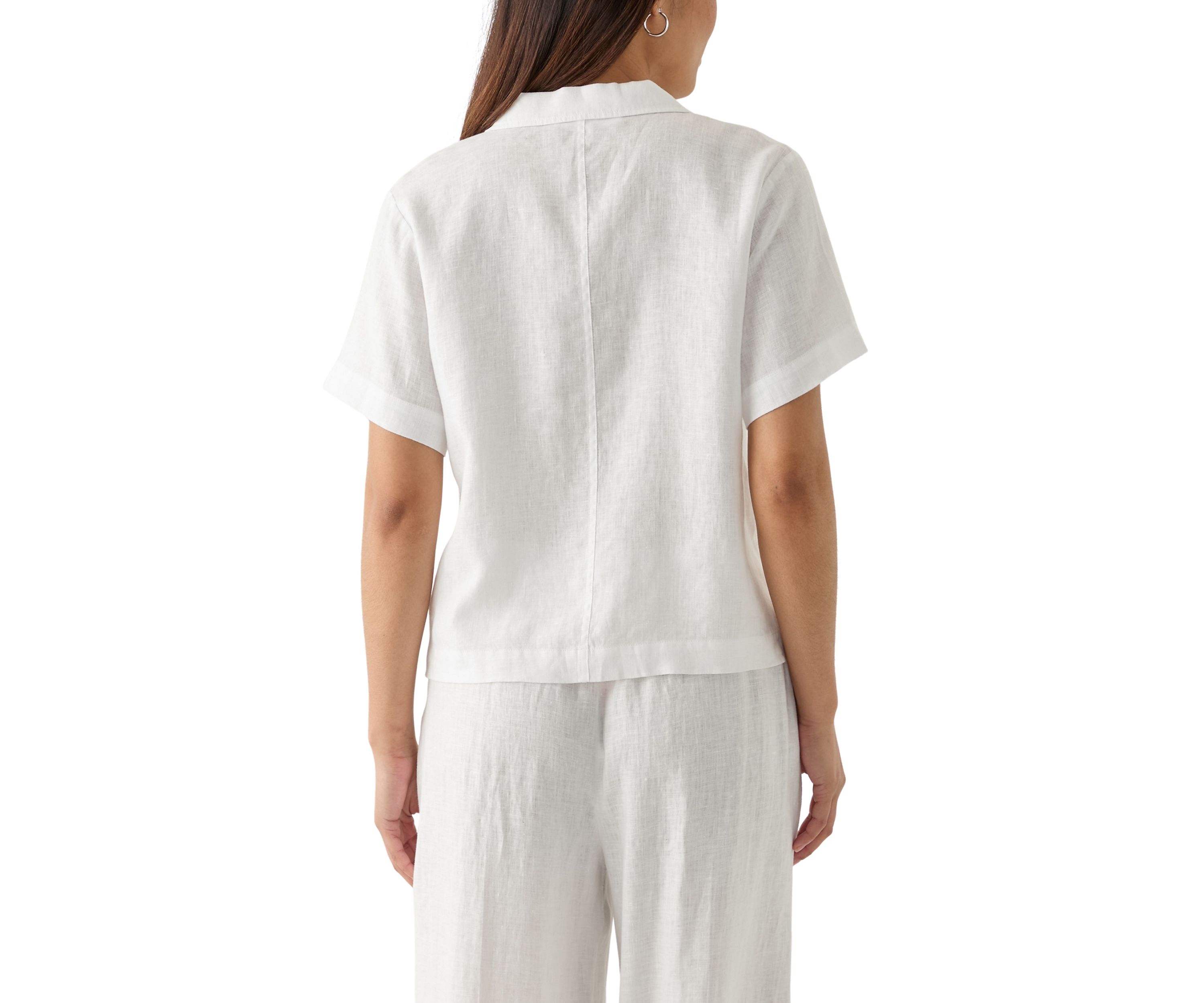 Womens Short Sleeve Linen Solid Camp Shirt