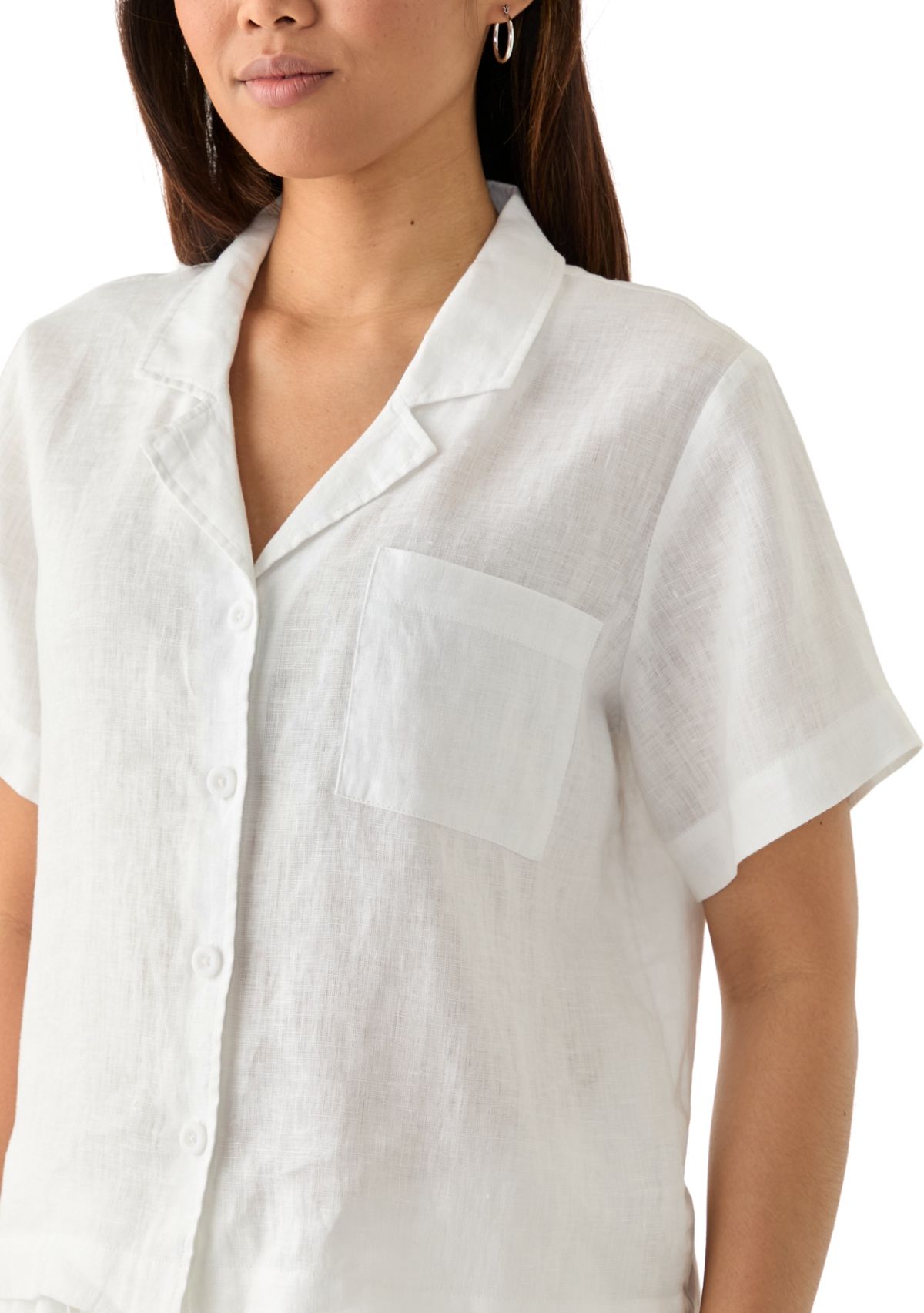 Womens Short Sleeve Linen Solid Camp Shirt