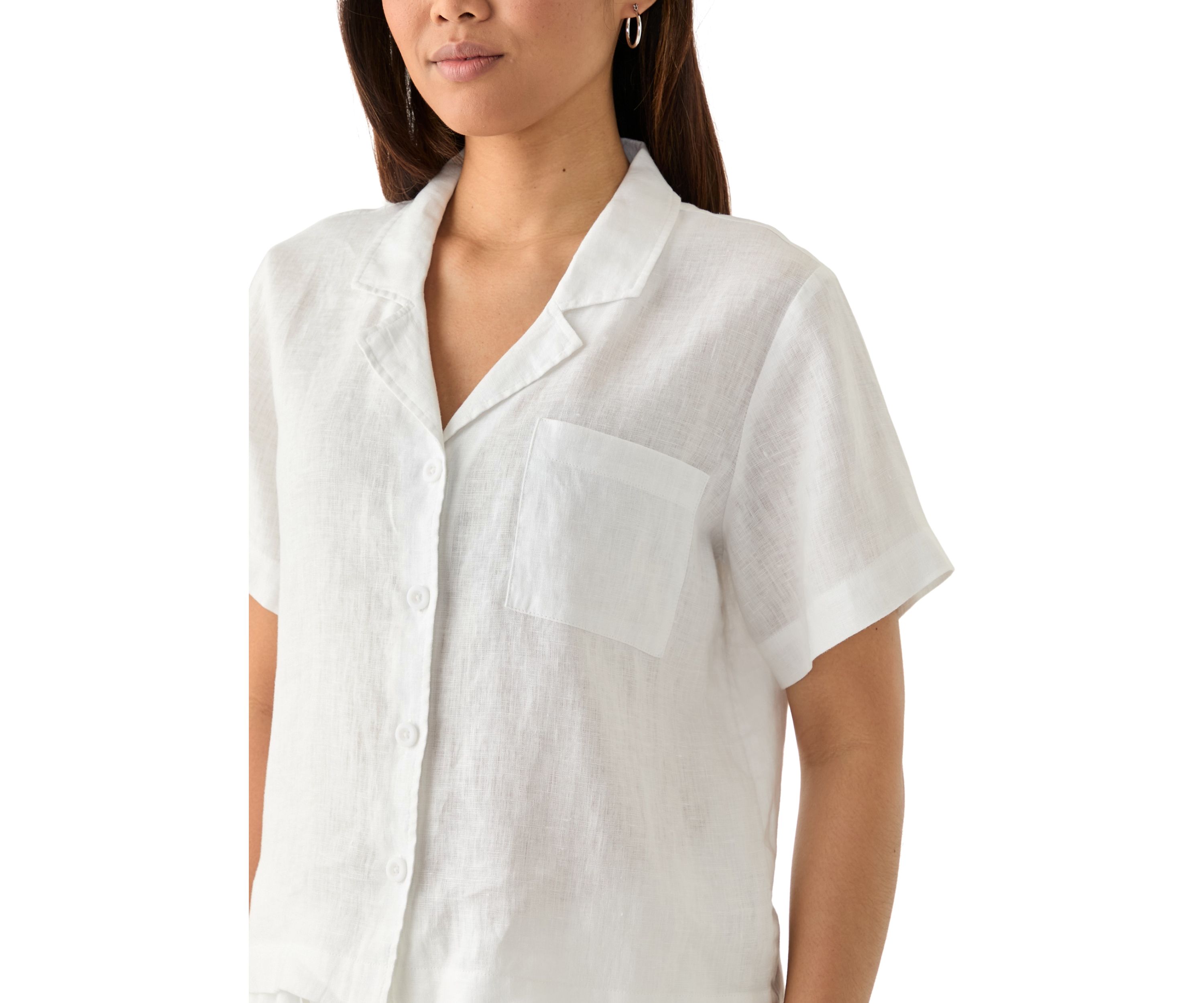 Womens Short Sleeve Linen Solid Camp Shirt