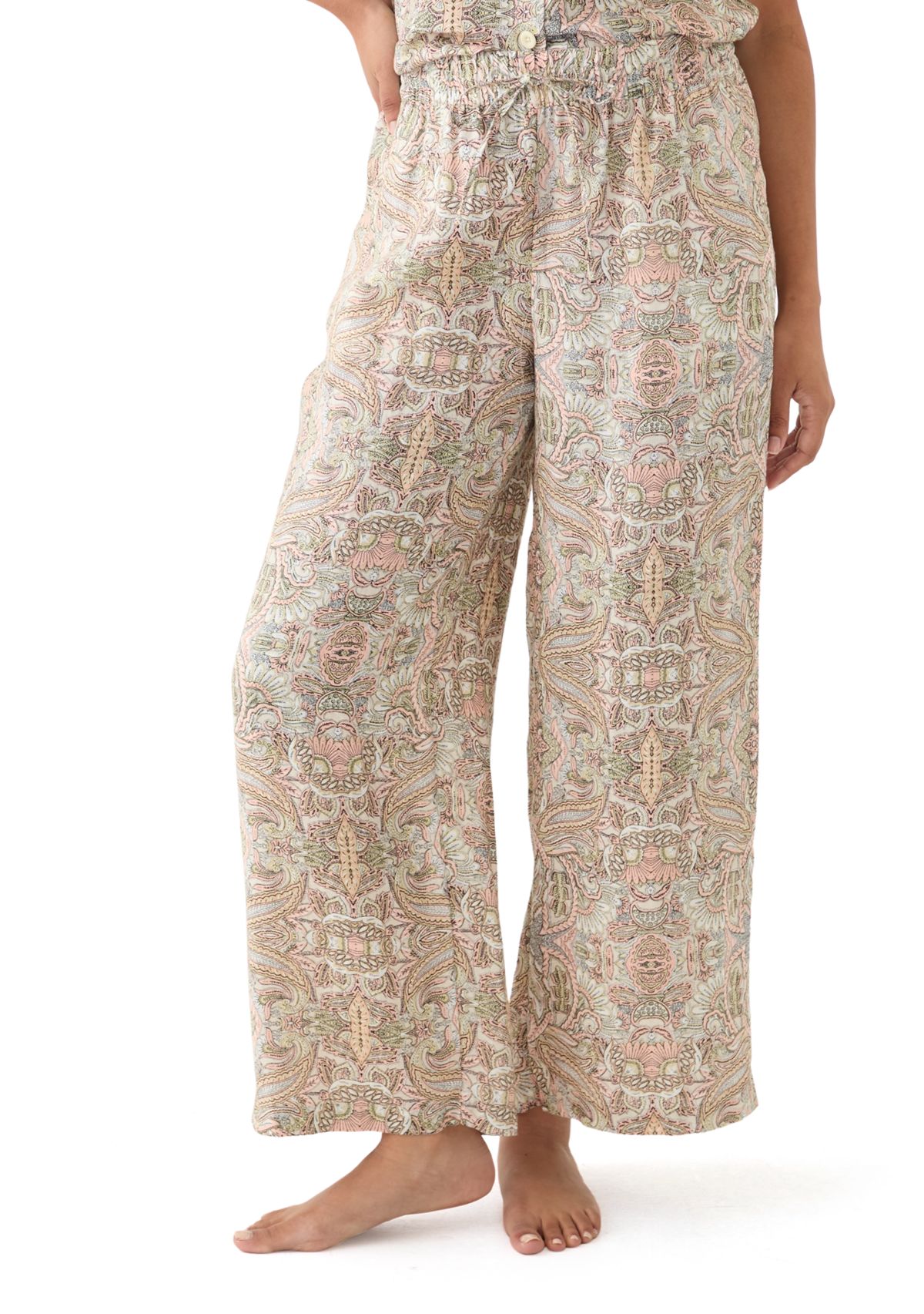 Womens Wide Leg Printed Linen Pants