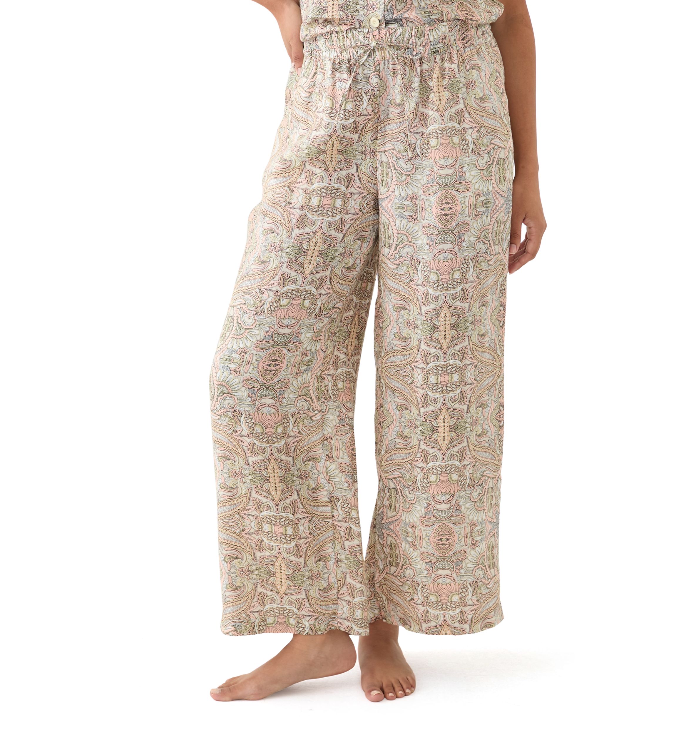 Womens Wide Leg Printed Linen Pants