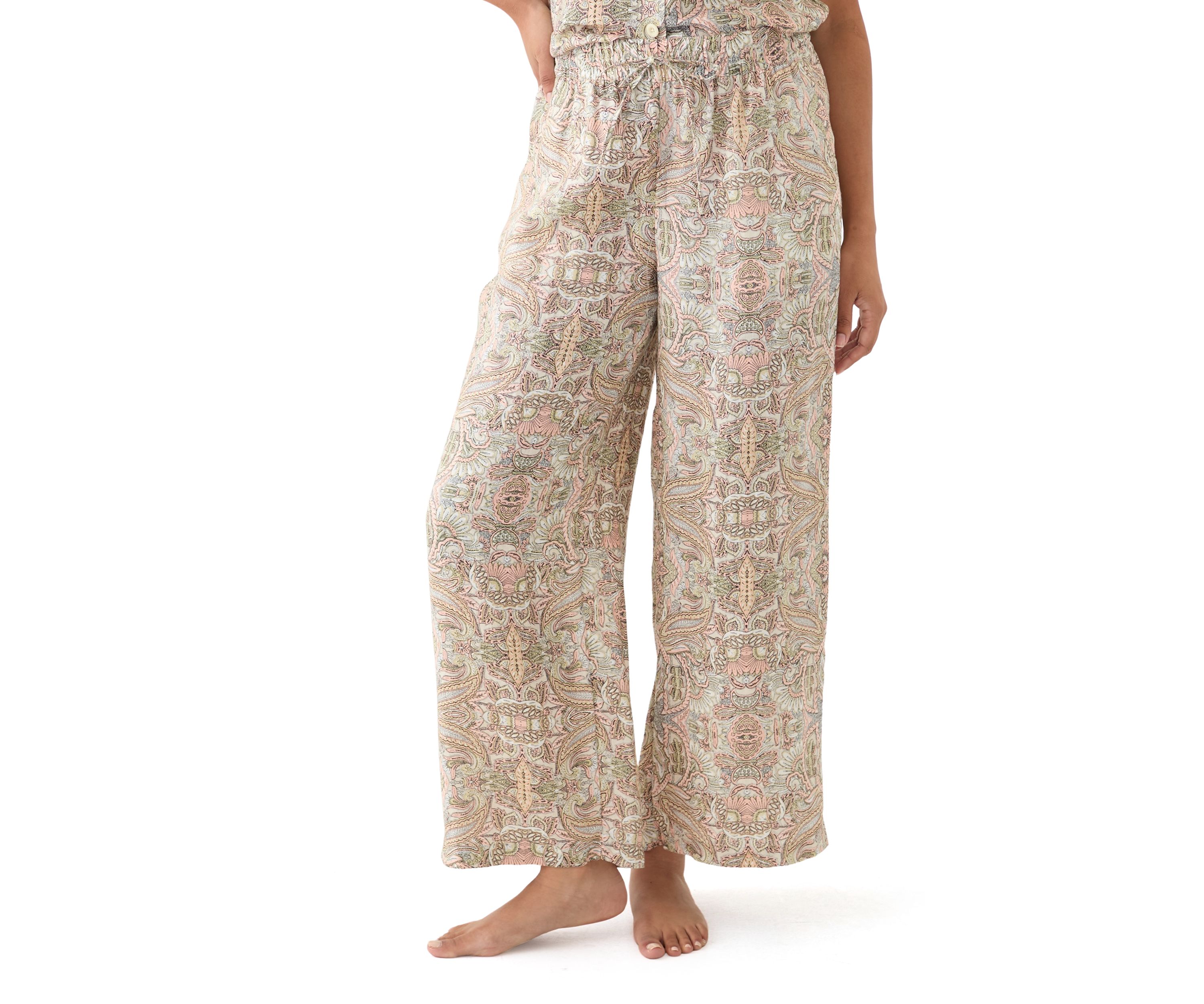 Womens Wide Leg Printed Linen Pants